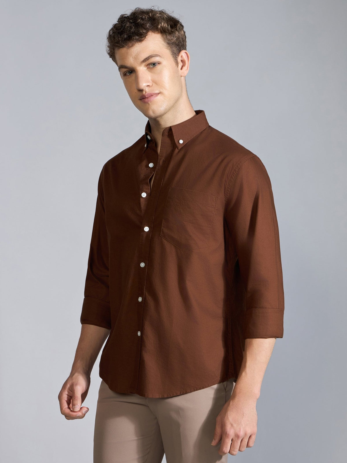 Flux - Relaxed Fit Oxford Shirt - Brown - Espanshe