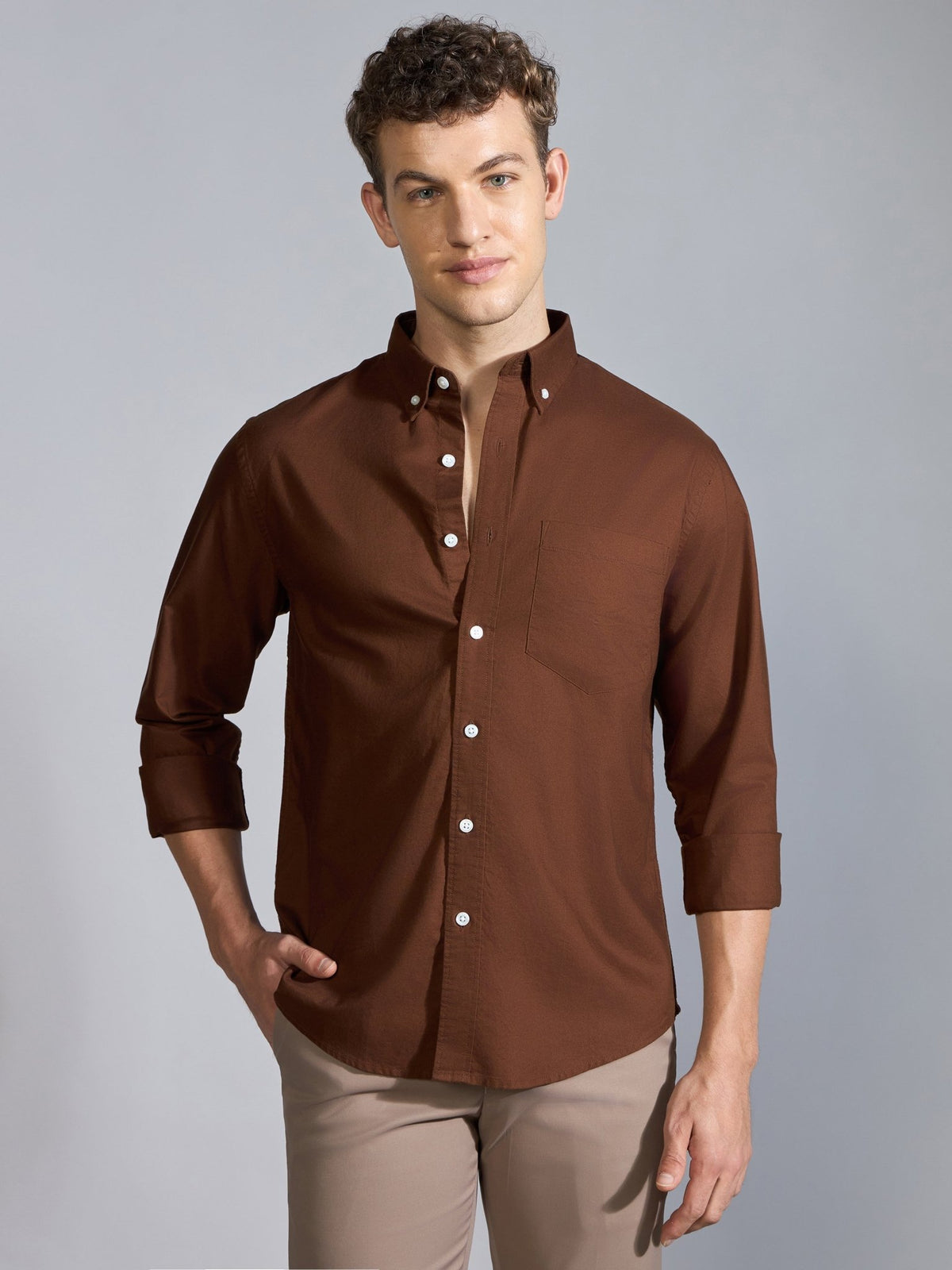 Flux - Relaxed Fit Oxford Shirt - Brown - Espanshe