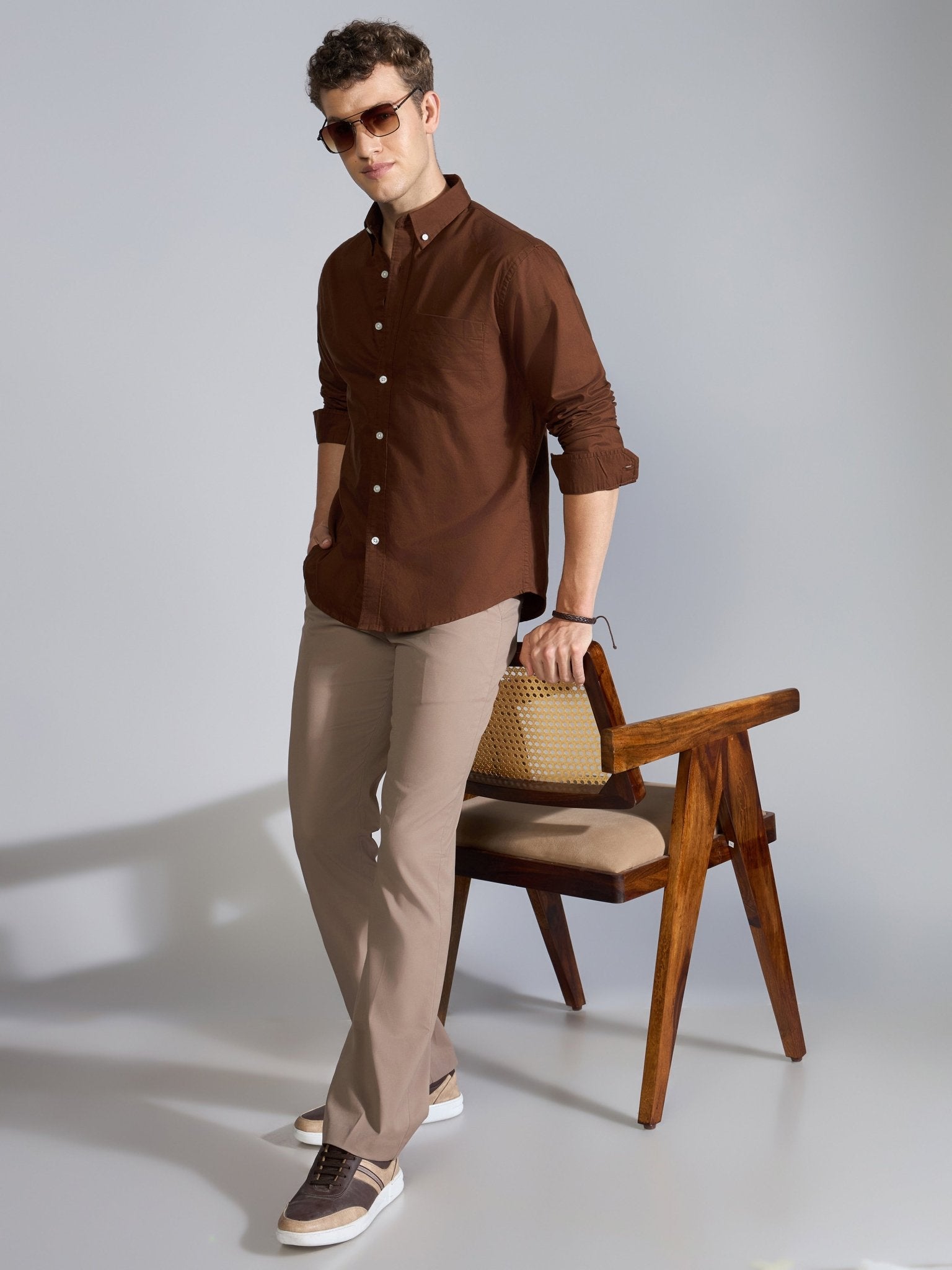 Flux - Relaxed Fit Oxford Shirt - Brown - Espanshe