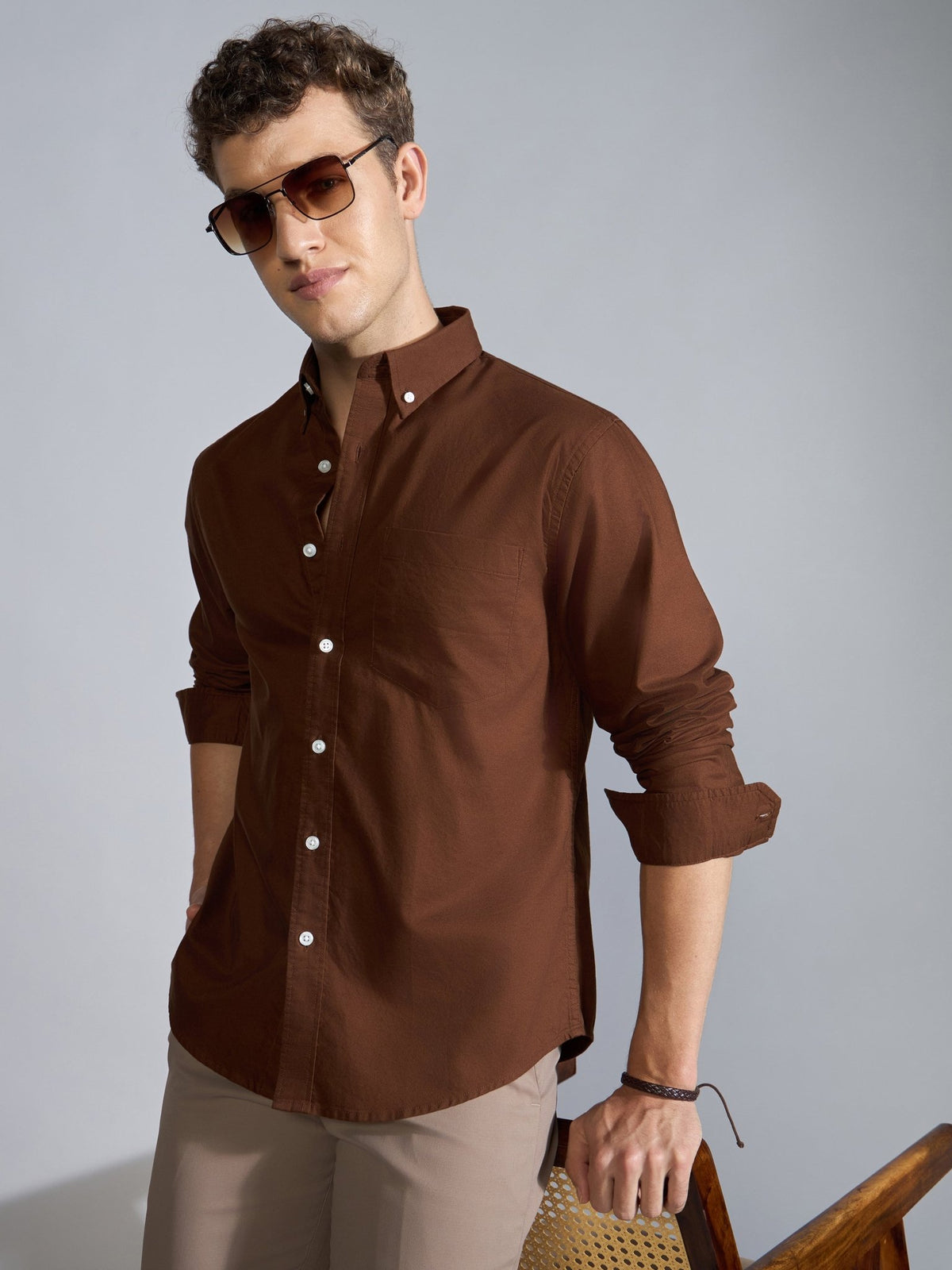 Flux - Relaxed Fit Oxford Shirt - Brown - Espanshe
