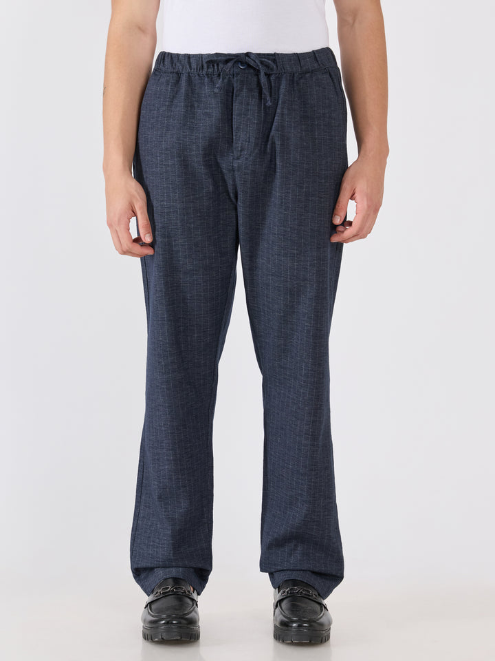 mens Striped Drawstring Loose Fit Pant - navy
