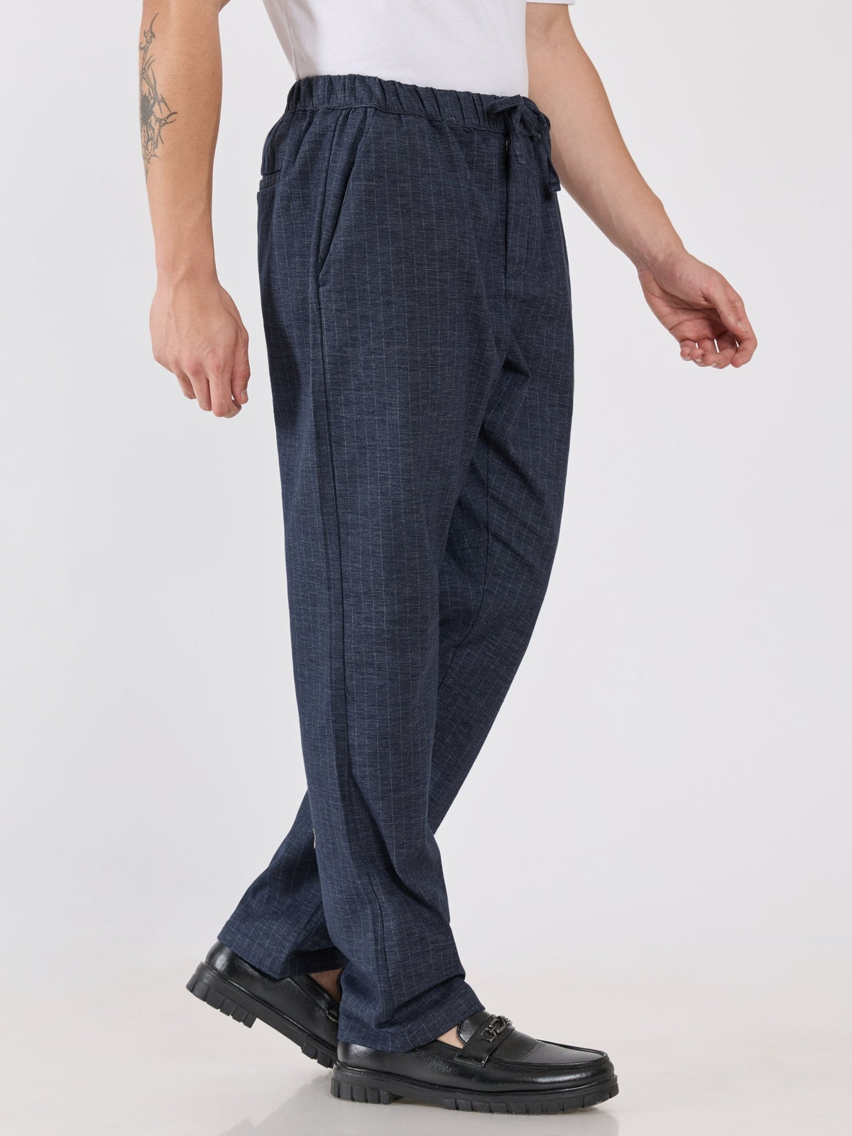 Banano - Striped Drawstring Loose Fit Pant - Navy - Espanshe
