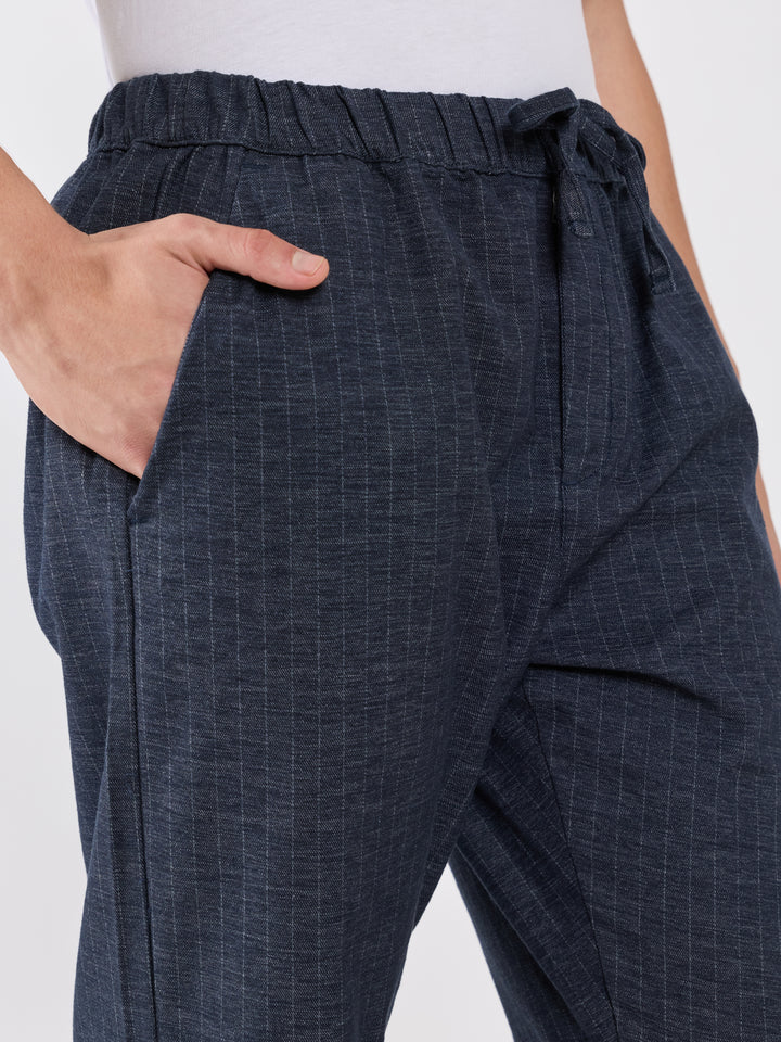 mens Striped Drawstring Loose Fit Pant - navy