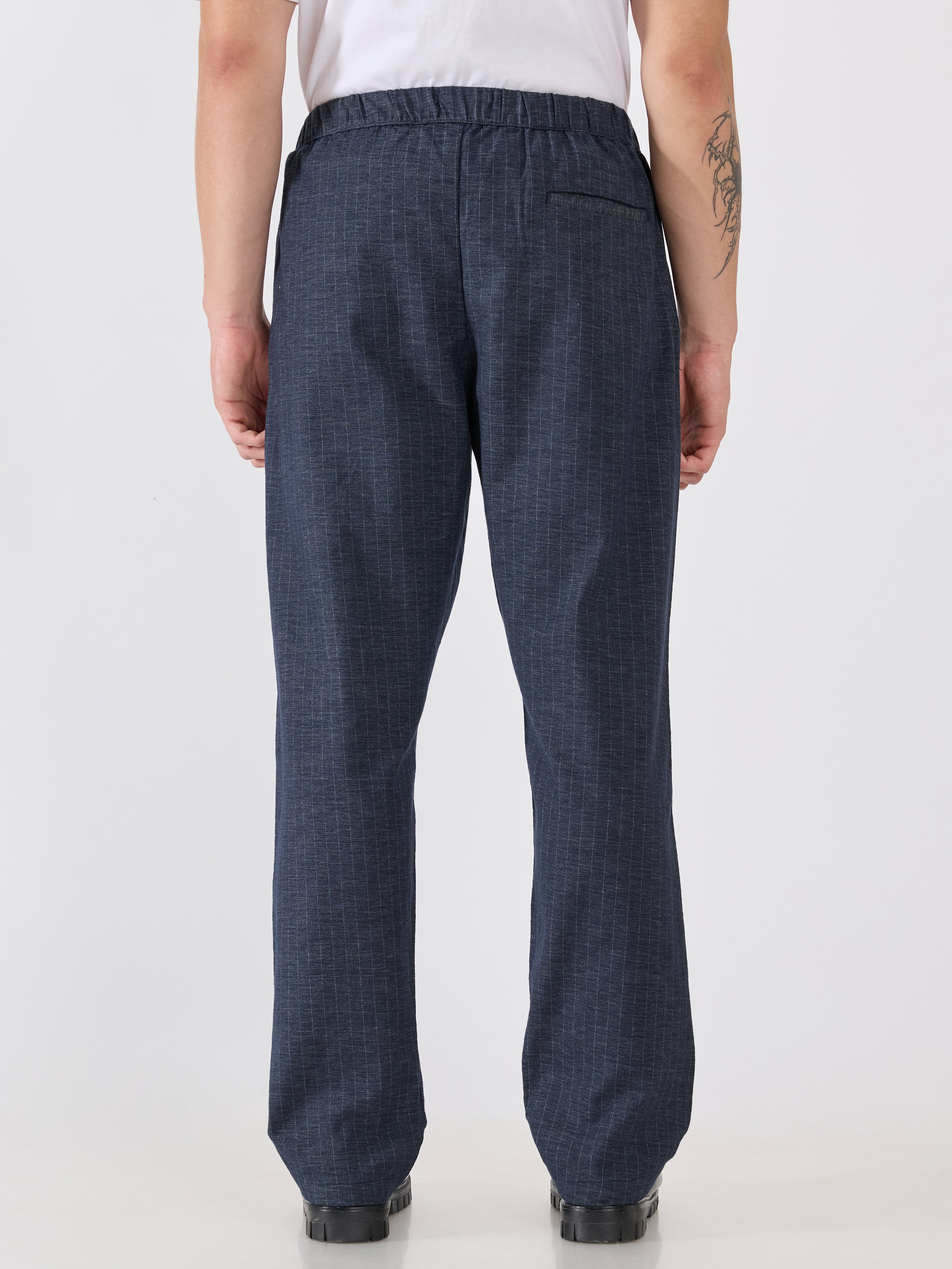 mens Striped Drawstring Loose Fit Pant - navy