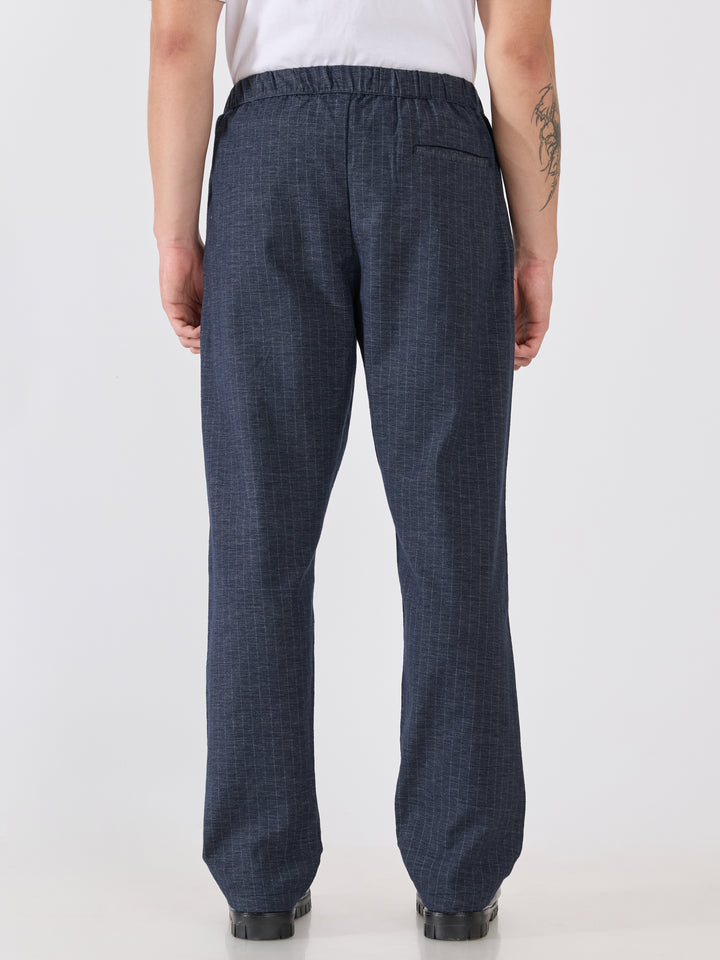 mens Striped Drawstring Loose Fit Pant - navy