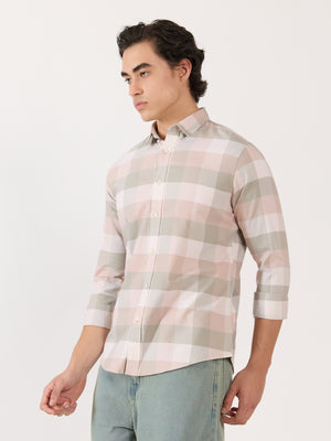 Men's Turkish Fit Checked Shirt - pink and grey