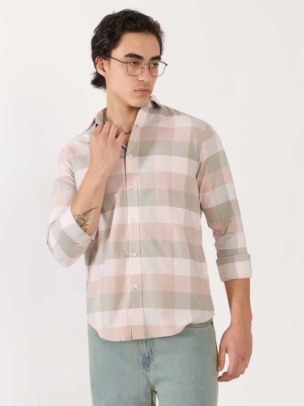 Katasha - Turkish Fit Checked Shirt - Pink & Gray