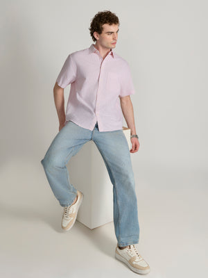 Men's Striped Shirt in light  pink