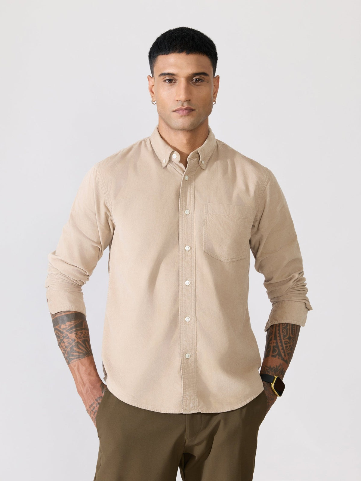 Kokamo - Relaxed Corduroy Shirt - Beige - Espanshe