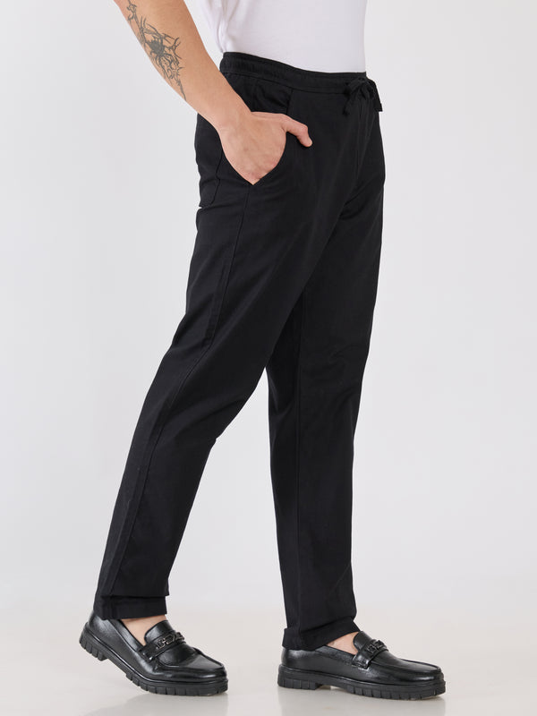 Grantham - Relaxed Fit Linen Joggers - Black