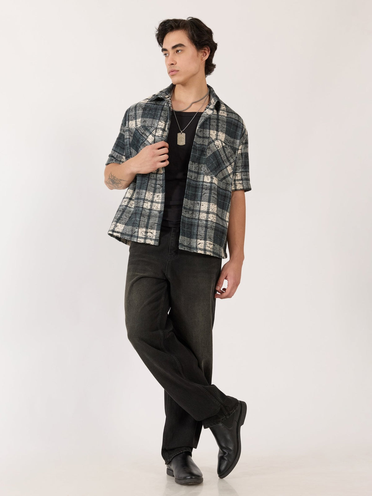 Temito - Oversized Halfsleeve Check Shirt - Corsair Blue - Espanshe