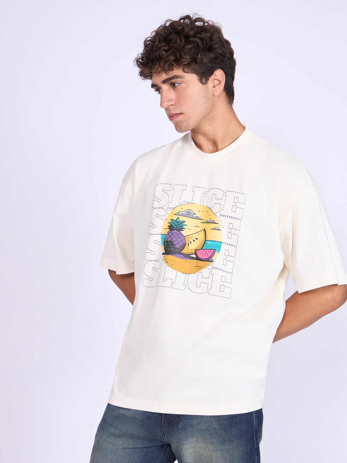 Everston - Slice Printed Baggy T-Shirt - Cream - Espanshe