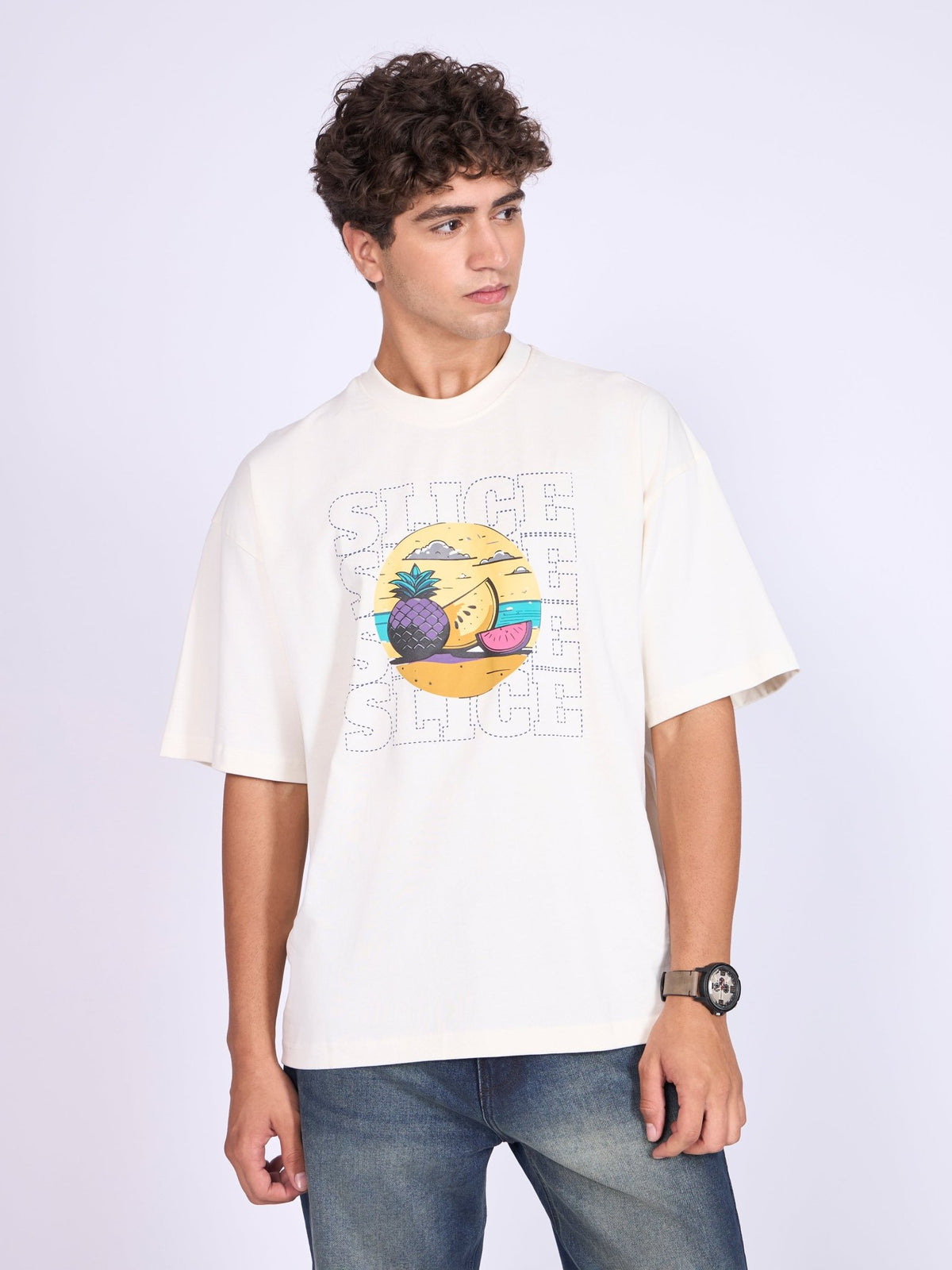 Everston - Slice Printed Baggy T-Shirt - Cream - Espanshe