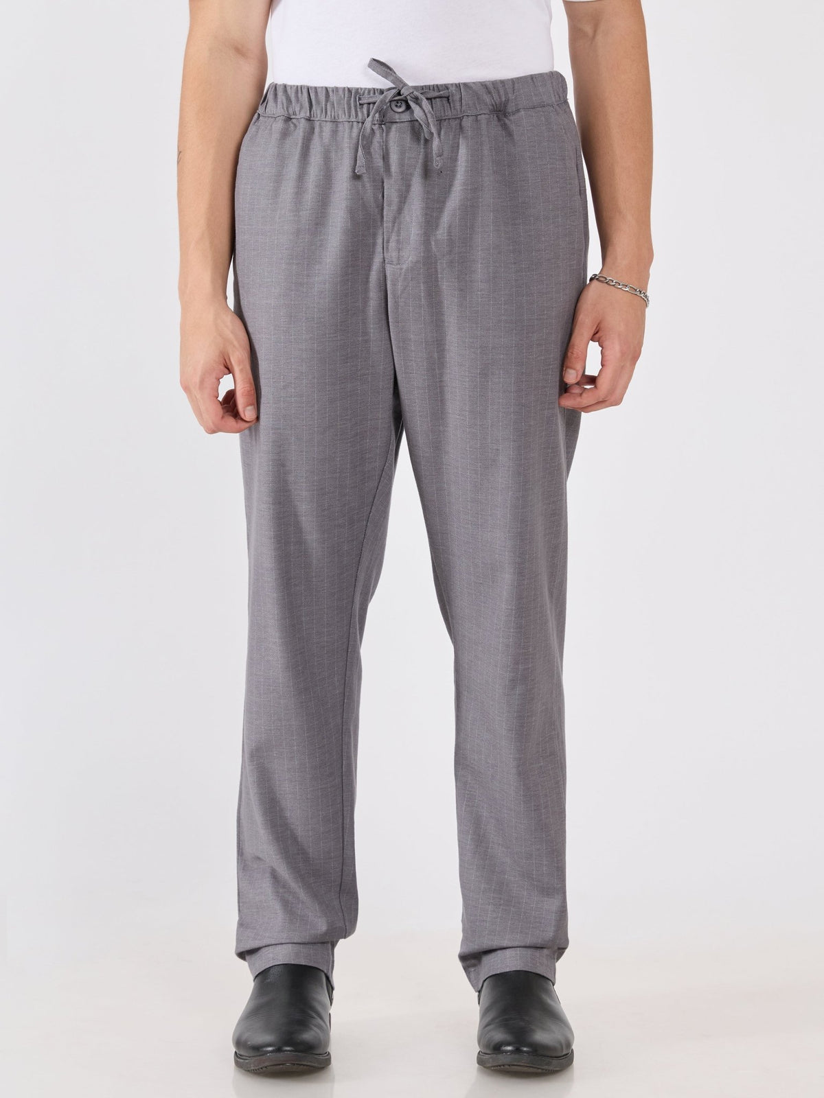 Banano - Striped Drawstring Loose Fit Pant - Grey - Espanshe