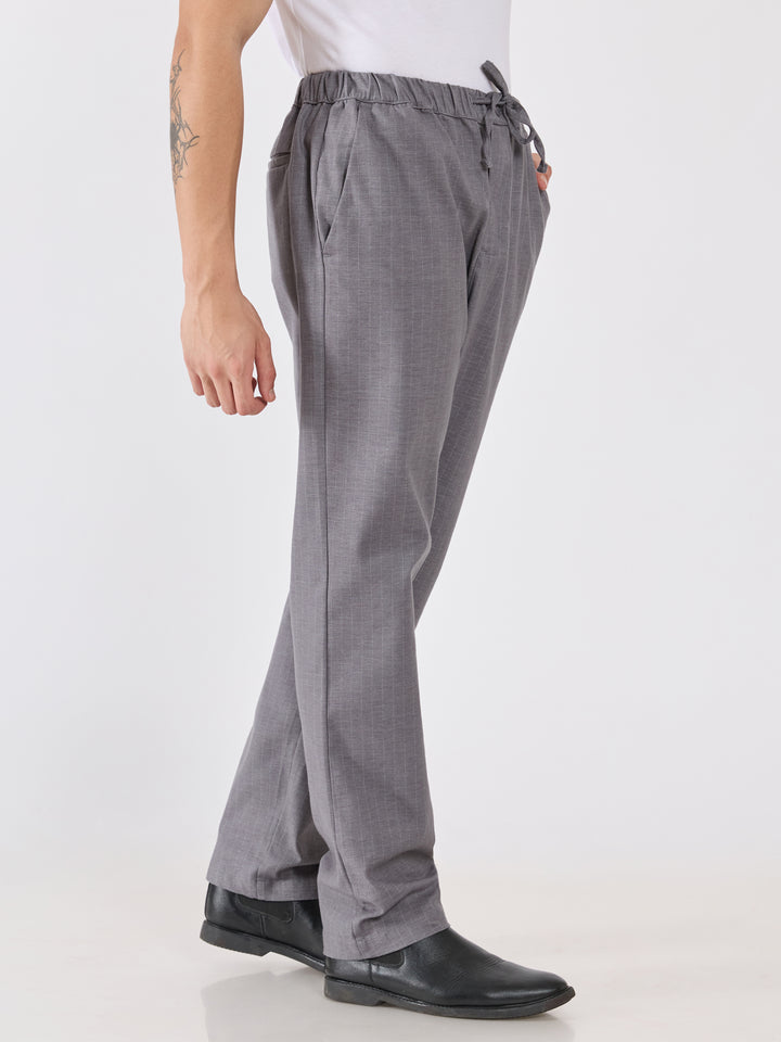 mens Striped Drawstring Loose Fit Pant - gray