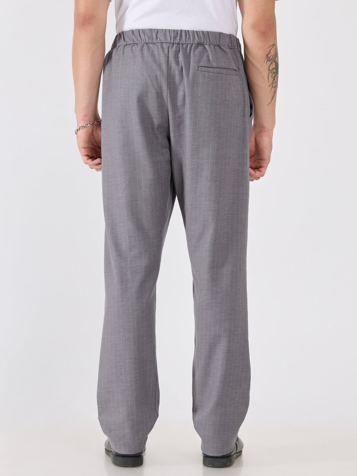 Banano - Striped Drawstring Loose Fit Pant - Grey - Espanshe