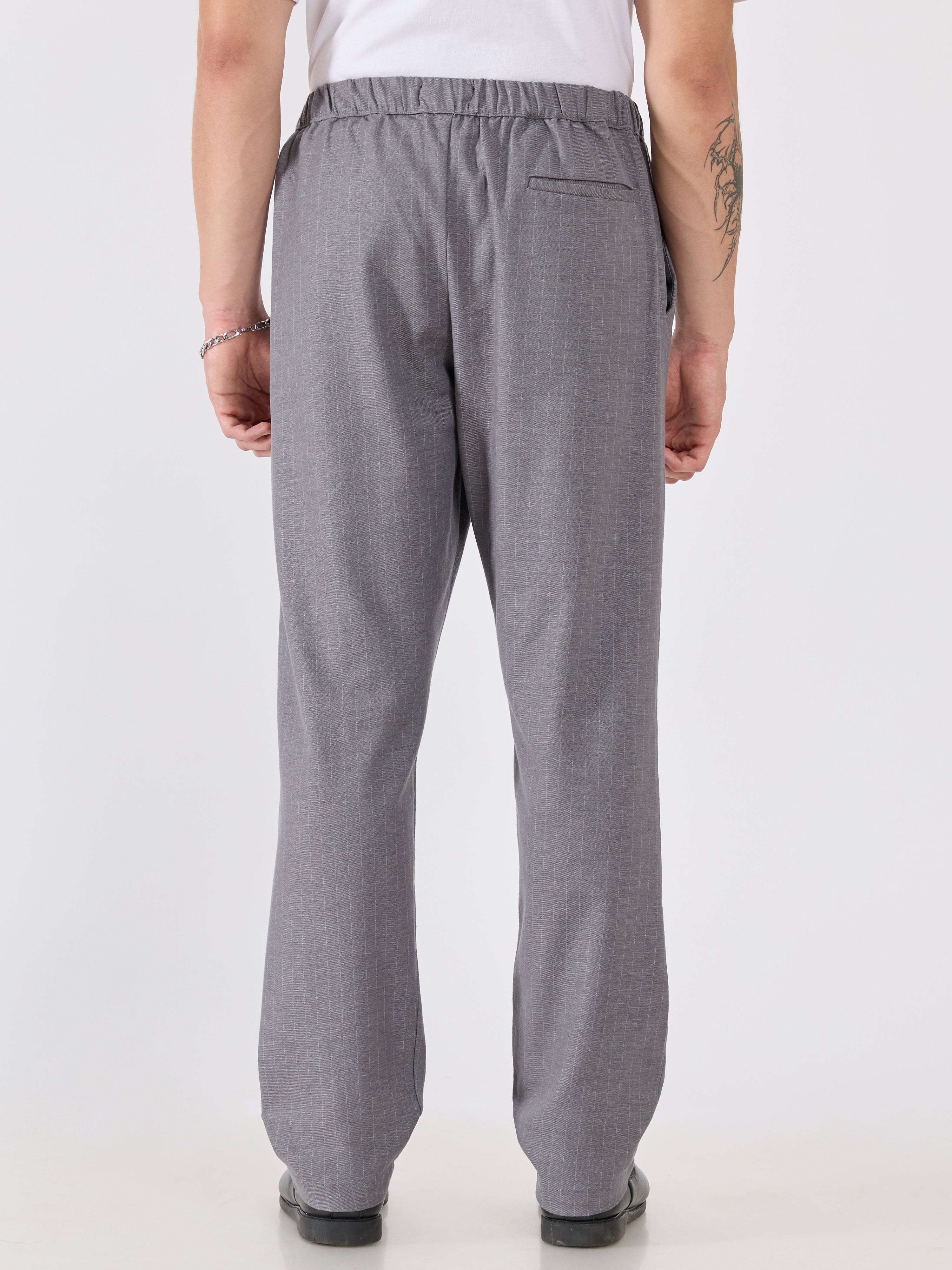 mens Striped Drawstring Loose Fit Pant - gray