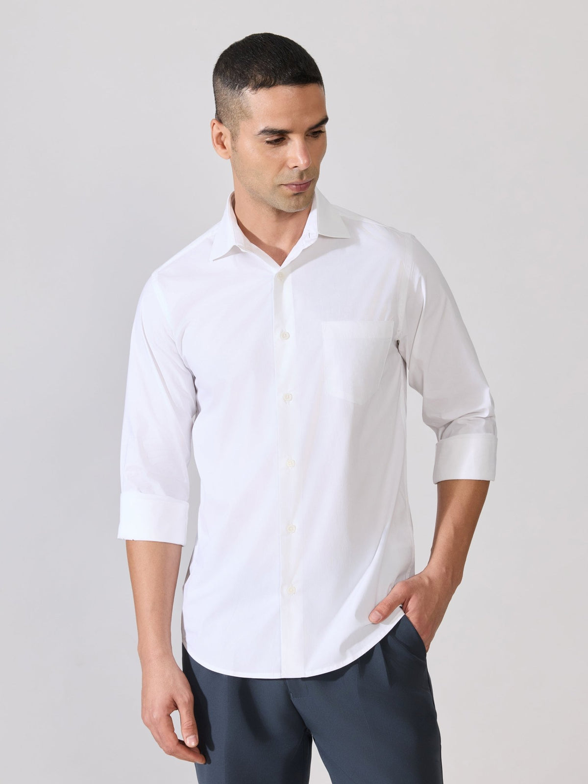 Valerius - Trim Fit Poplin Shirt - White - Espanshe
