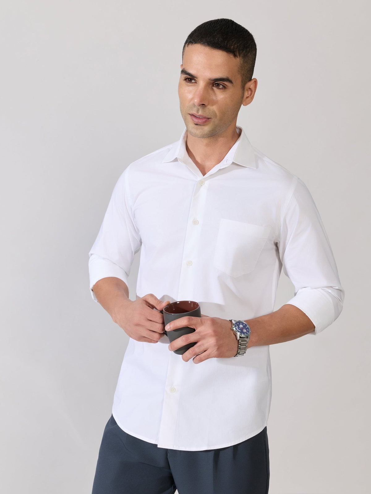 Valerius - Trim Fit Poplin Shirt - White - Espanshe