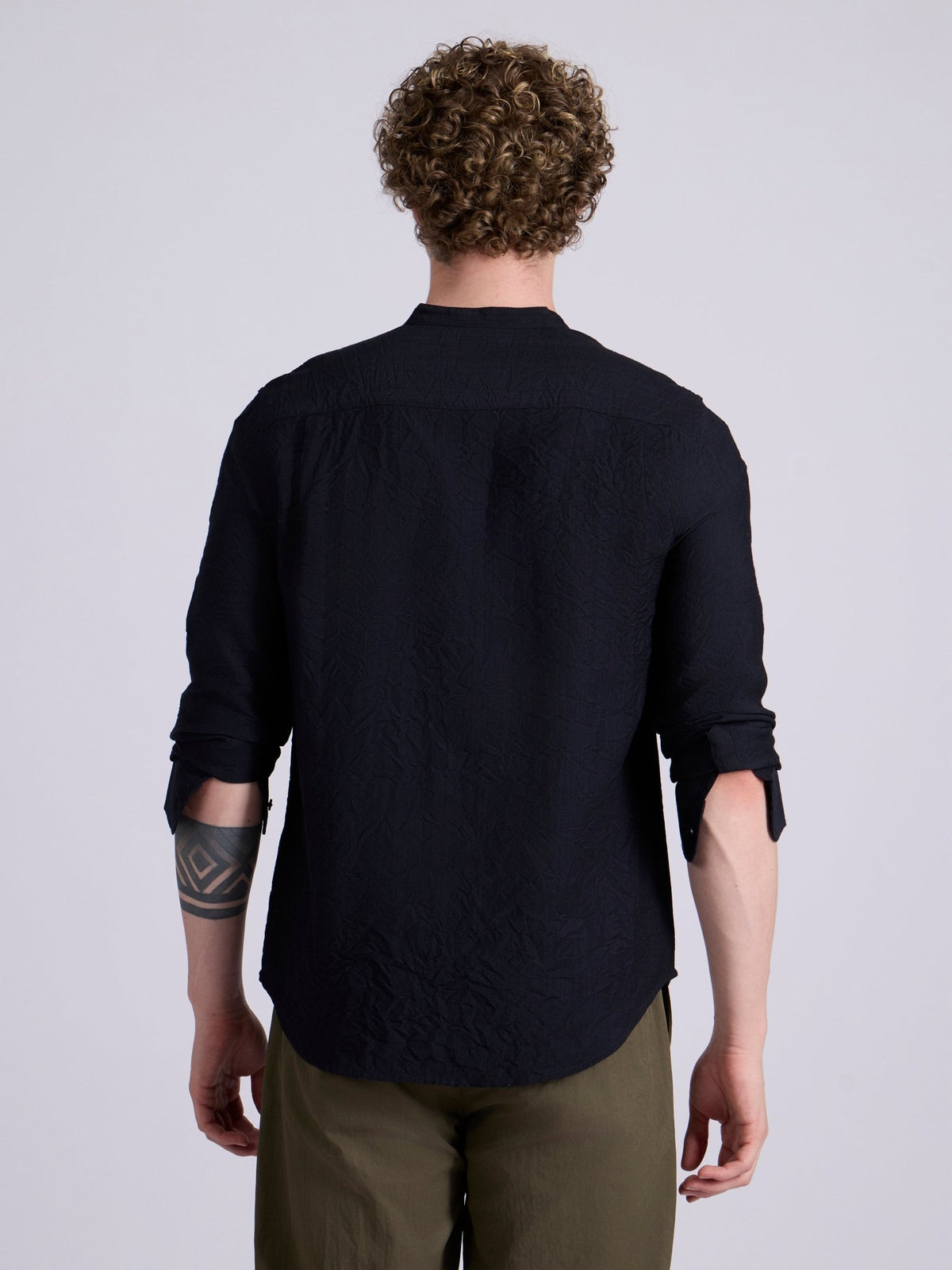 Pryor - Band Collar Plain Shirt - Navy Blue - Espanshe