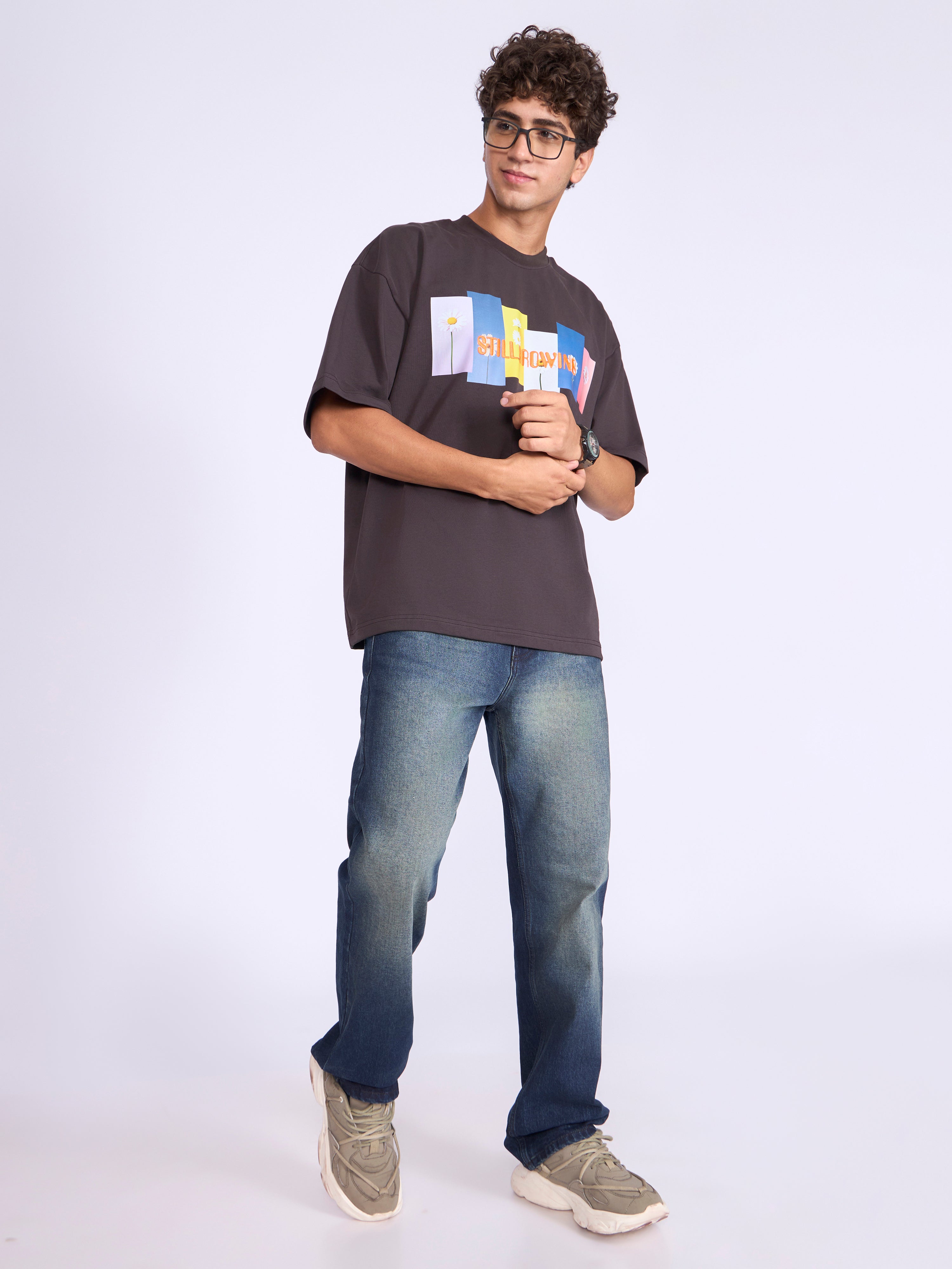 Men's Printed Baggy T-Shirt - ground coffee