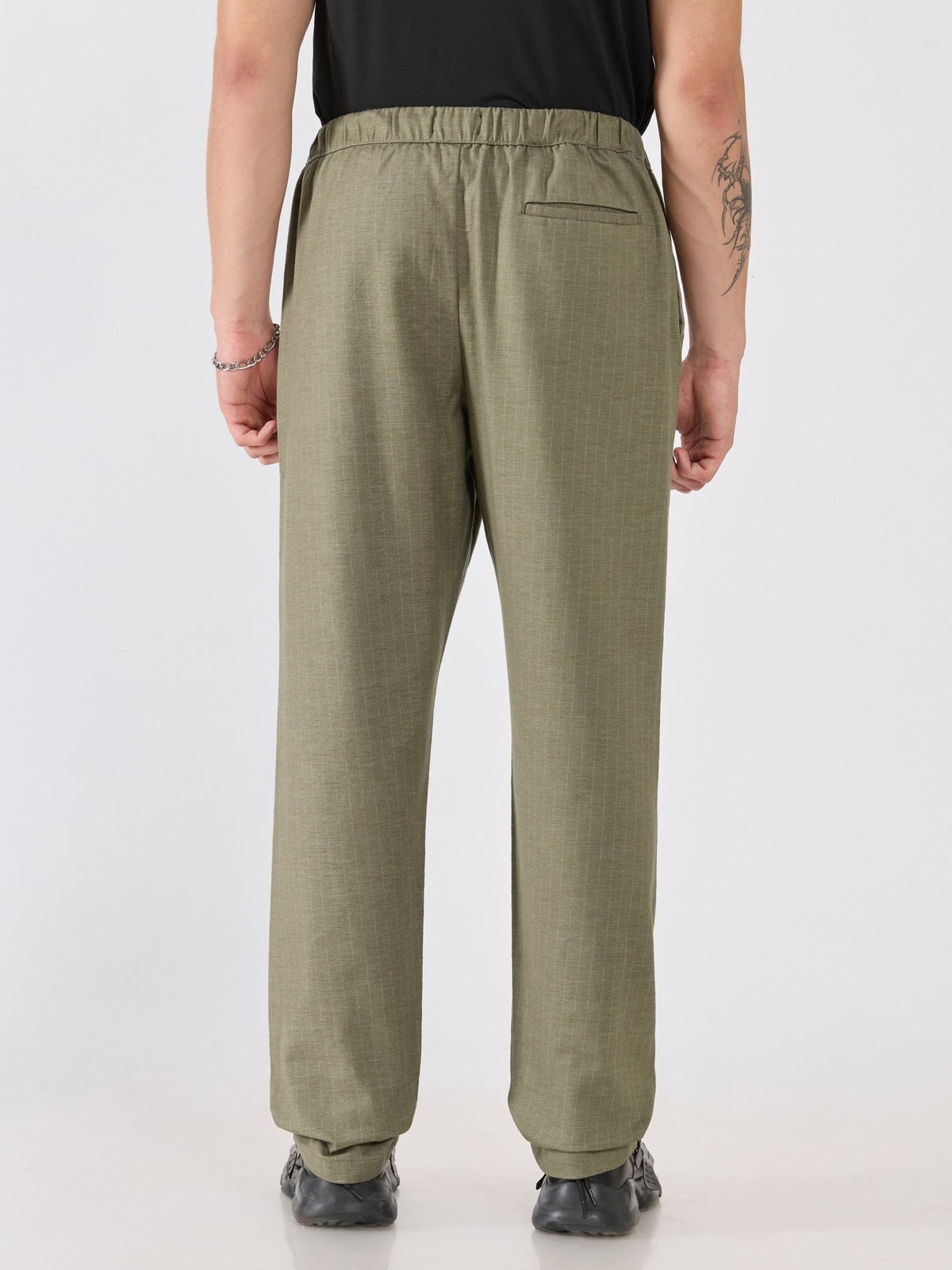 Banano - Striped Drawstring Loose Fit Pant - Olive - Espanshe