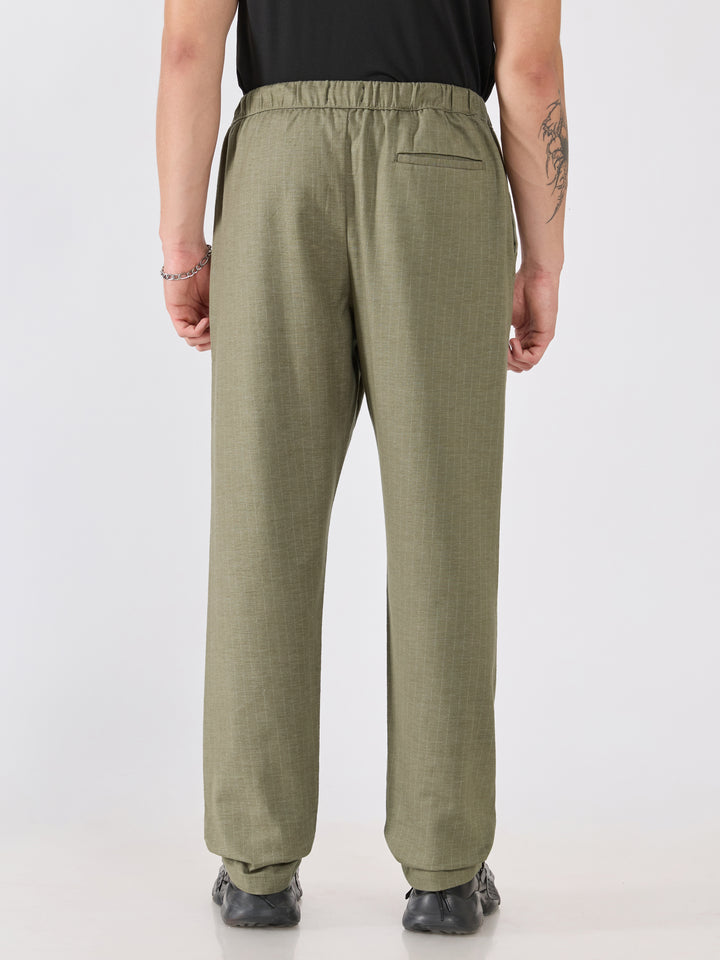 mens Striped Drawstring Loose Fit Pant - olive