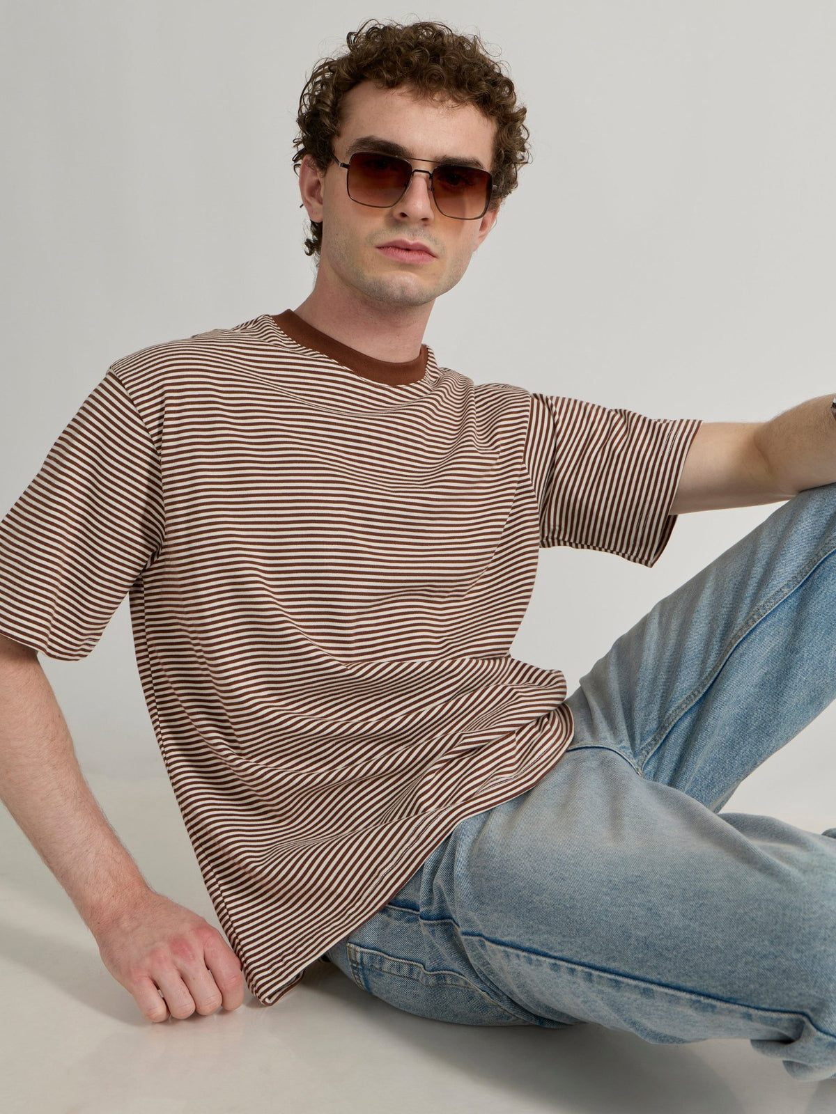 Ionathan - Striped Crew T-Shirt - Brown - Espanshe