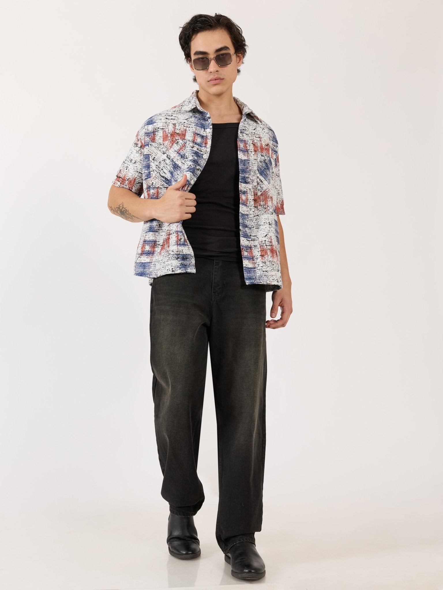 Temito - Oversized Halfsleeve Check Shirt - Red - Espanshe
