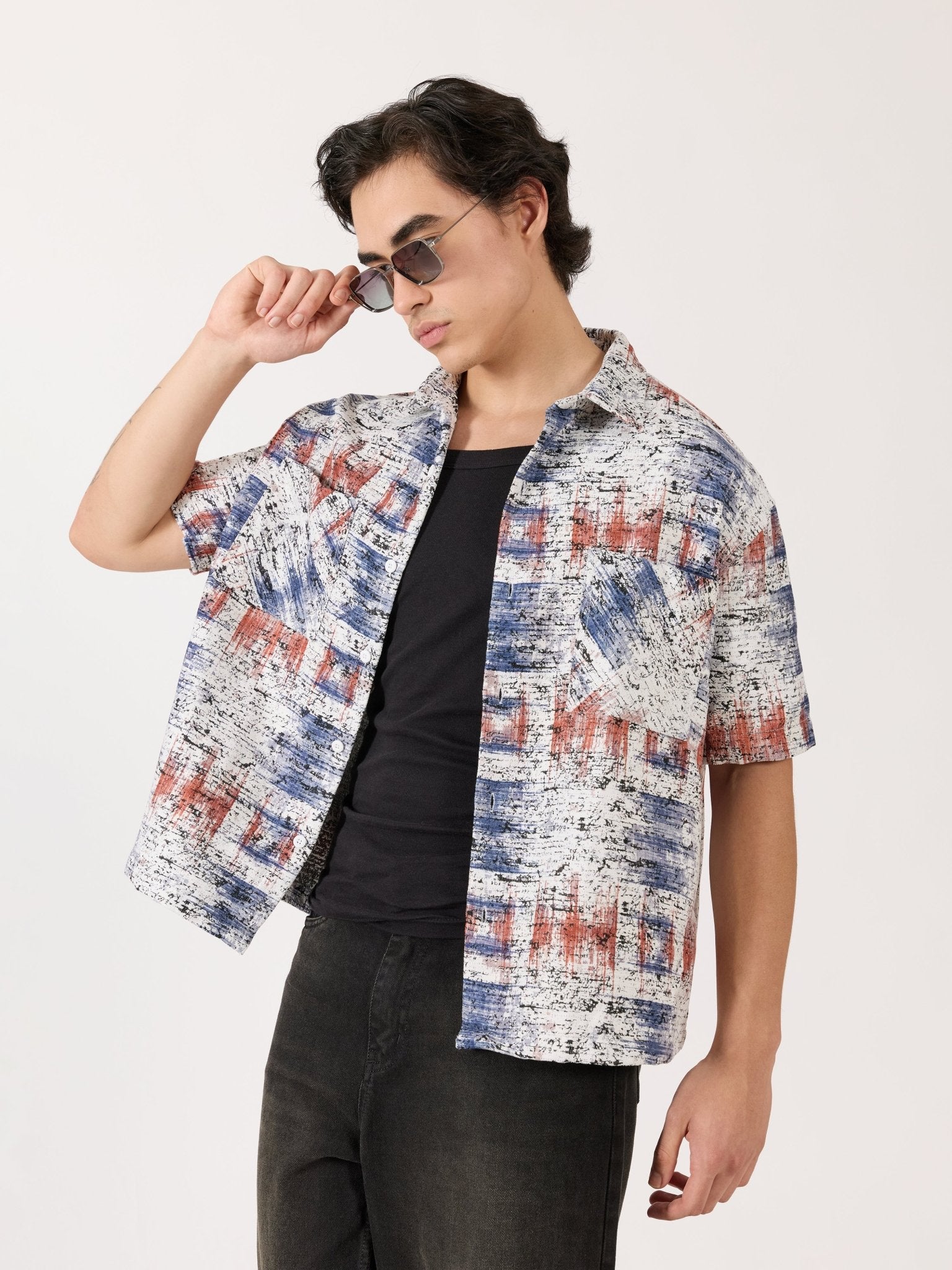 Temito - Oversized Halfsleeve Check Shirt - Red - Espanshe