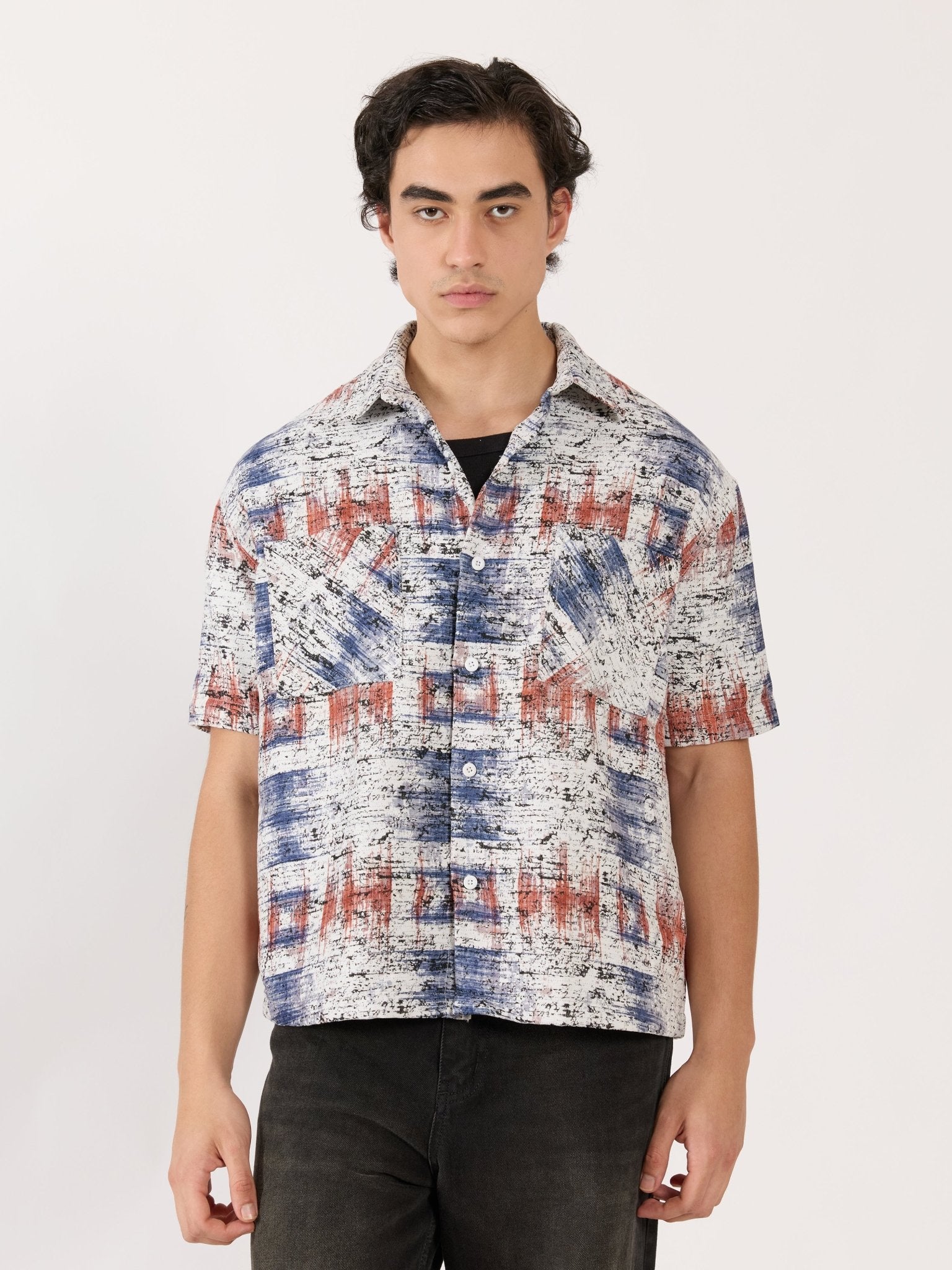 Temito - Oversized Halfsleeve Check Shirt - Red - Espanshe
