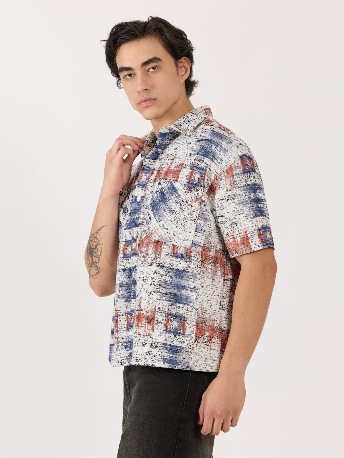Temito - Oversized Halfsleeve Check Shirt - Red - Espanshe