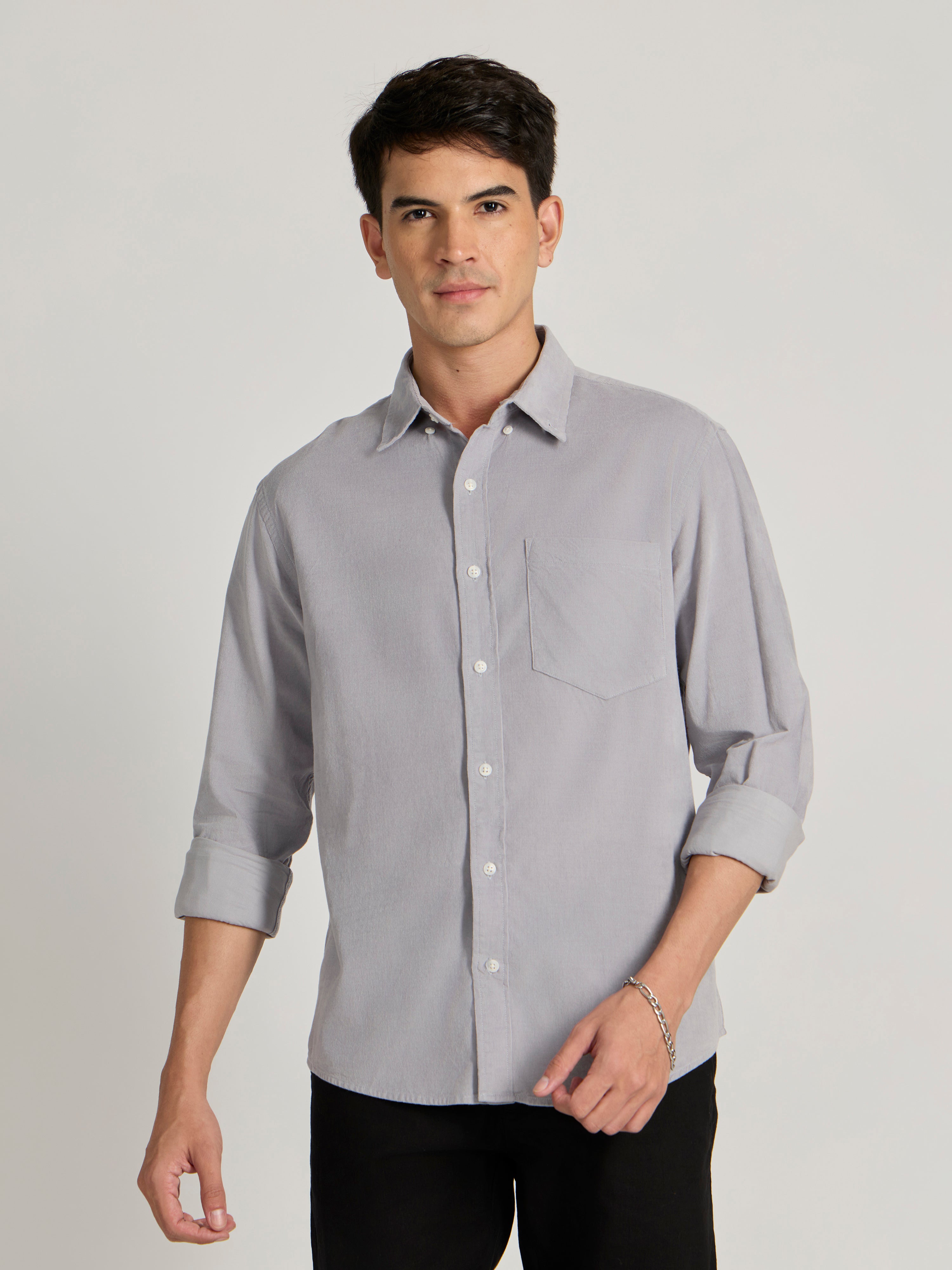 Men's Relaxed Corduroy Shirt - Light gray