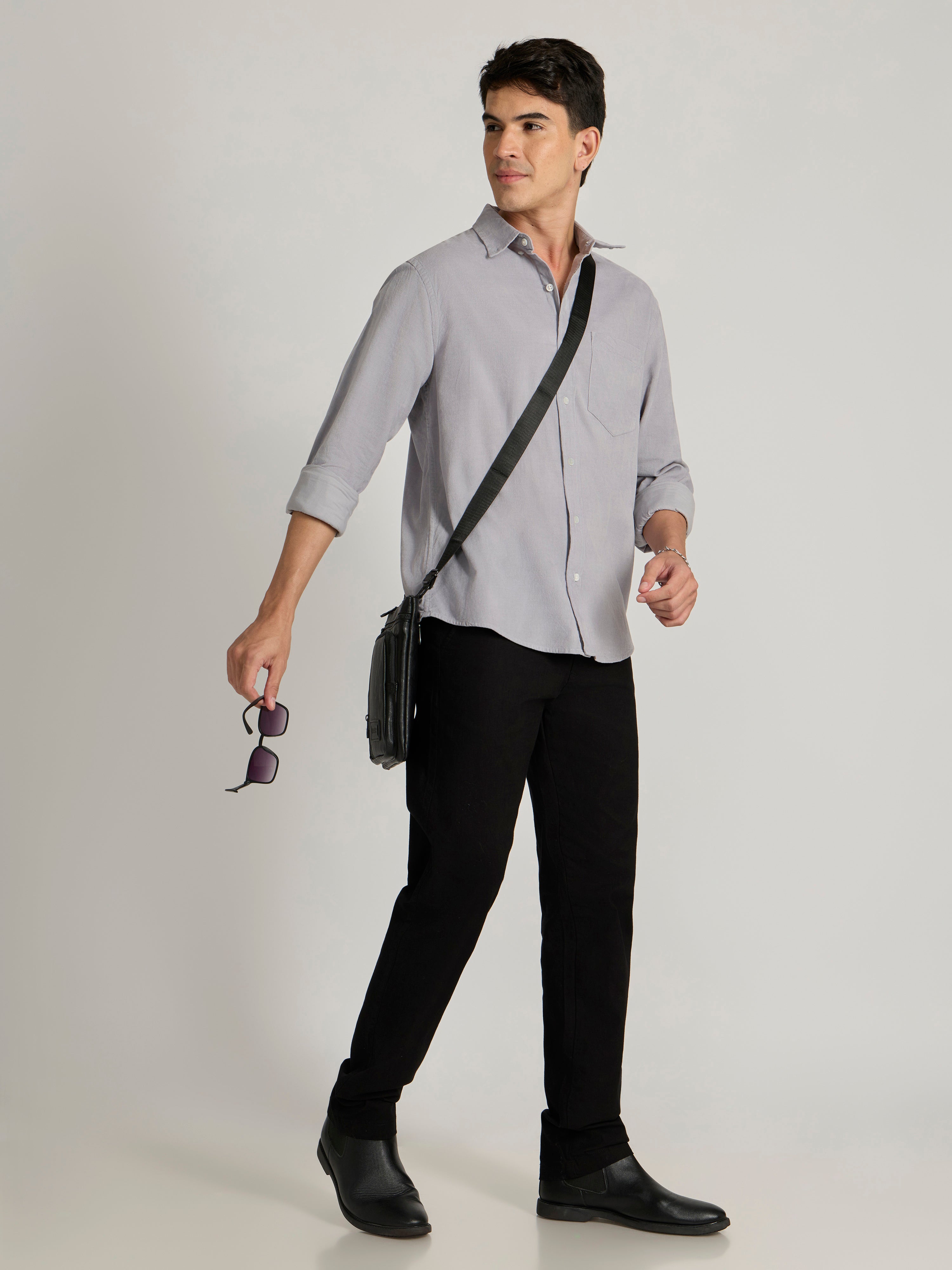 Men's Relaxed Corduroy Shirt - Light gray