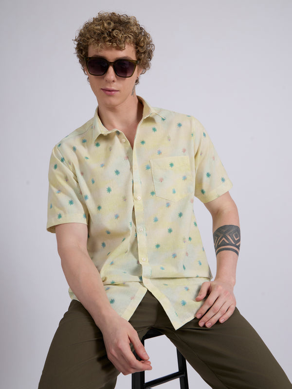 Lucius - Printed Half Sleeve Shirt - Pale Yellow