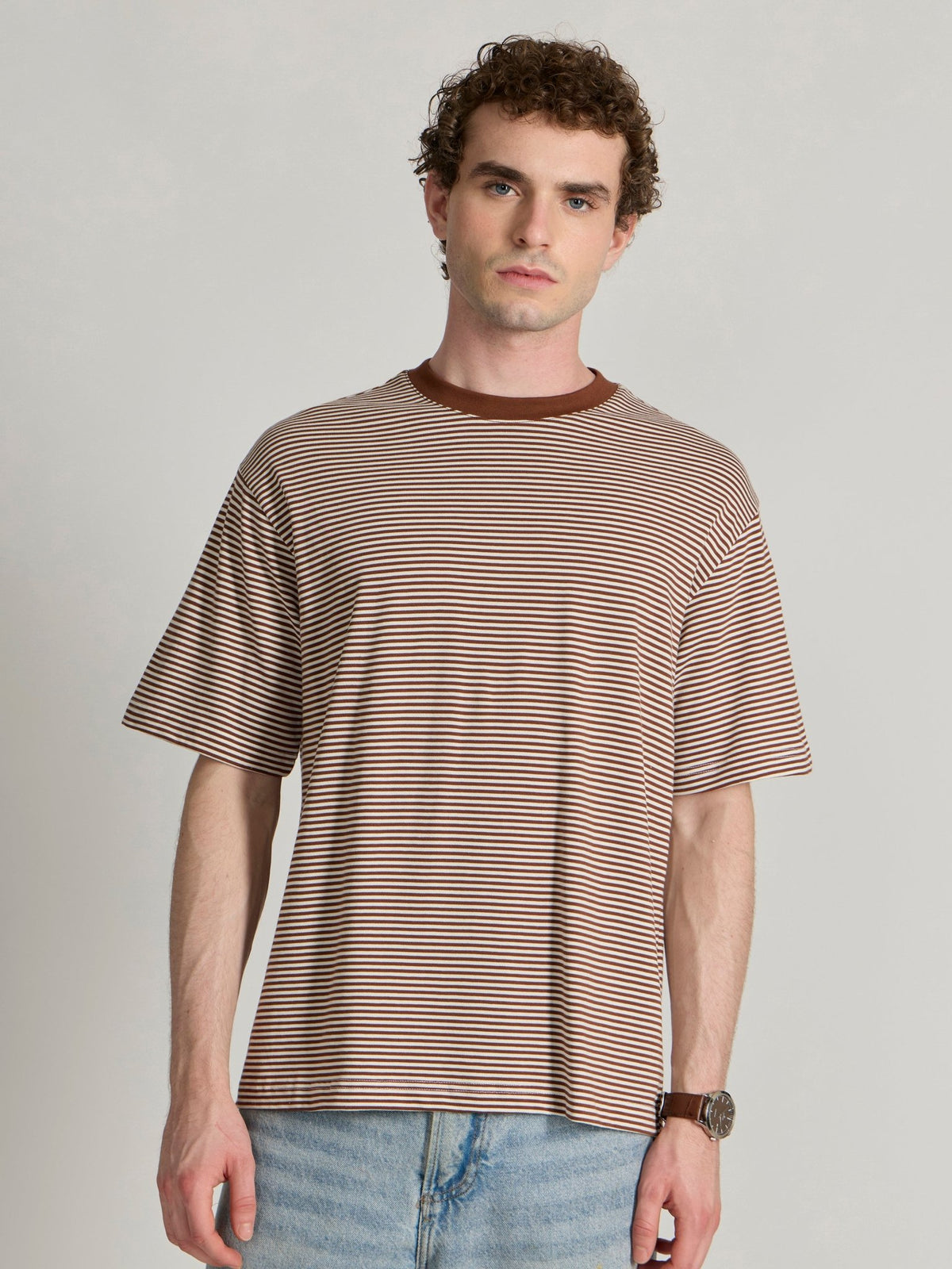 Ionathan - Striped Crew T-Shirt - Brown - Espanshe