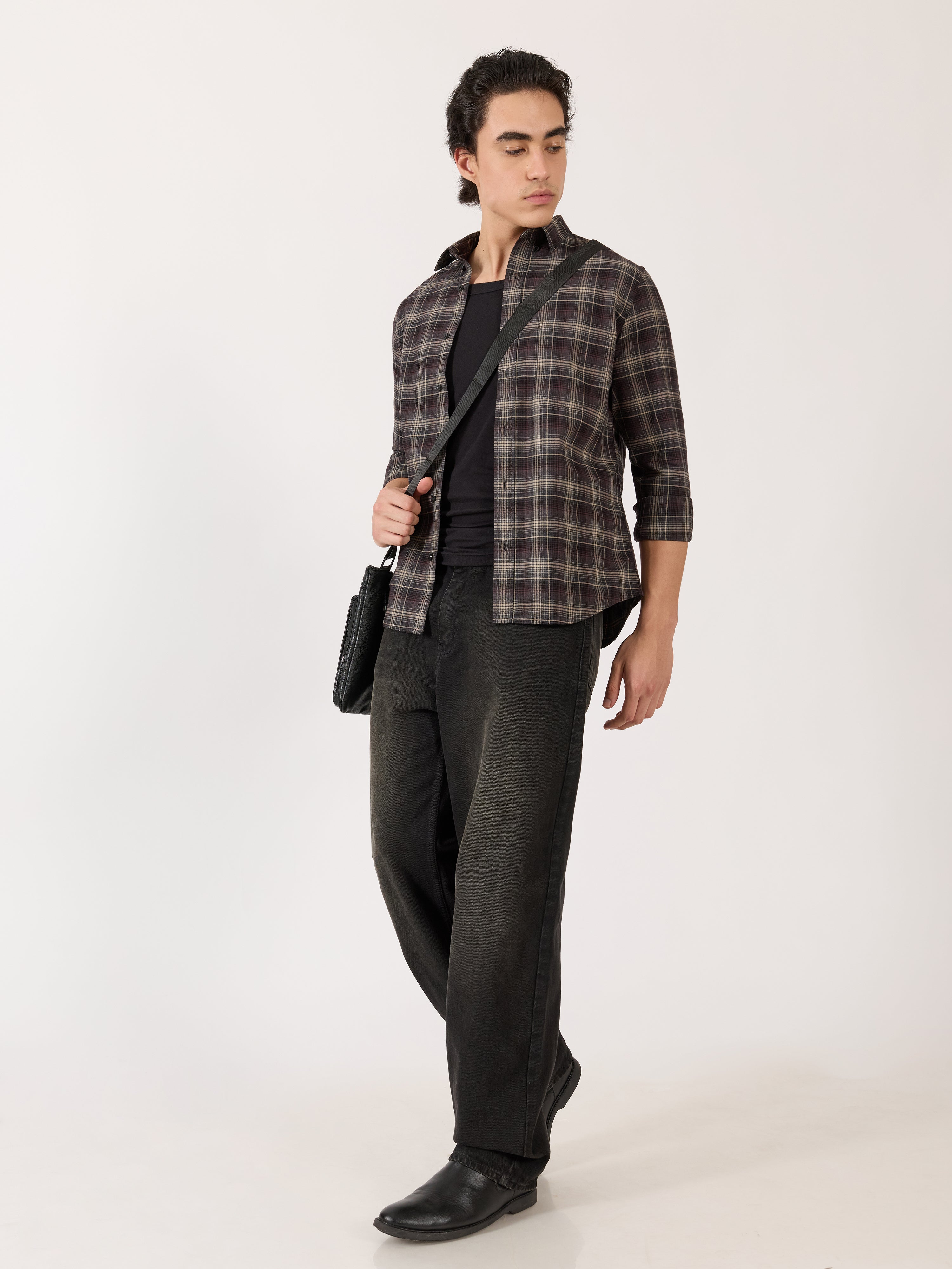 Men's Turkish Fit Checked Shirt - Maroon