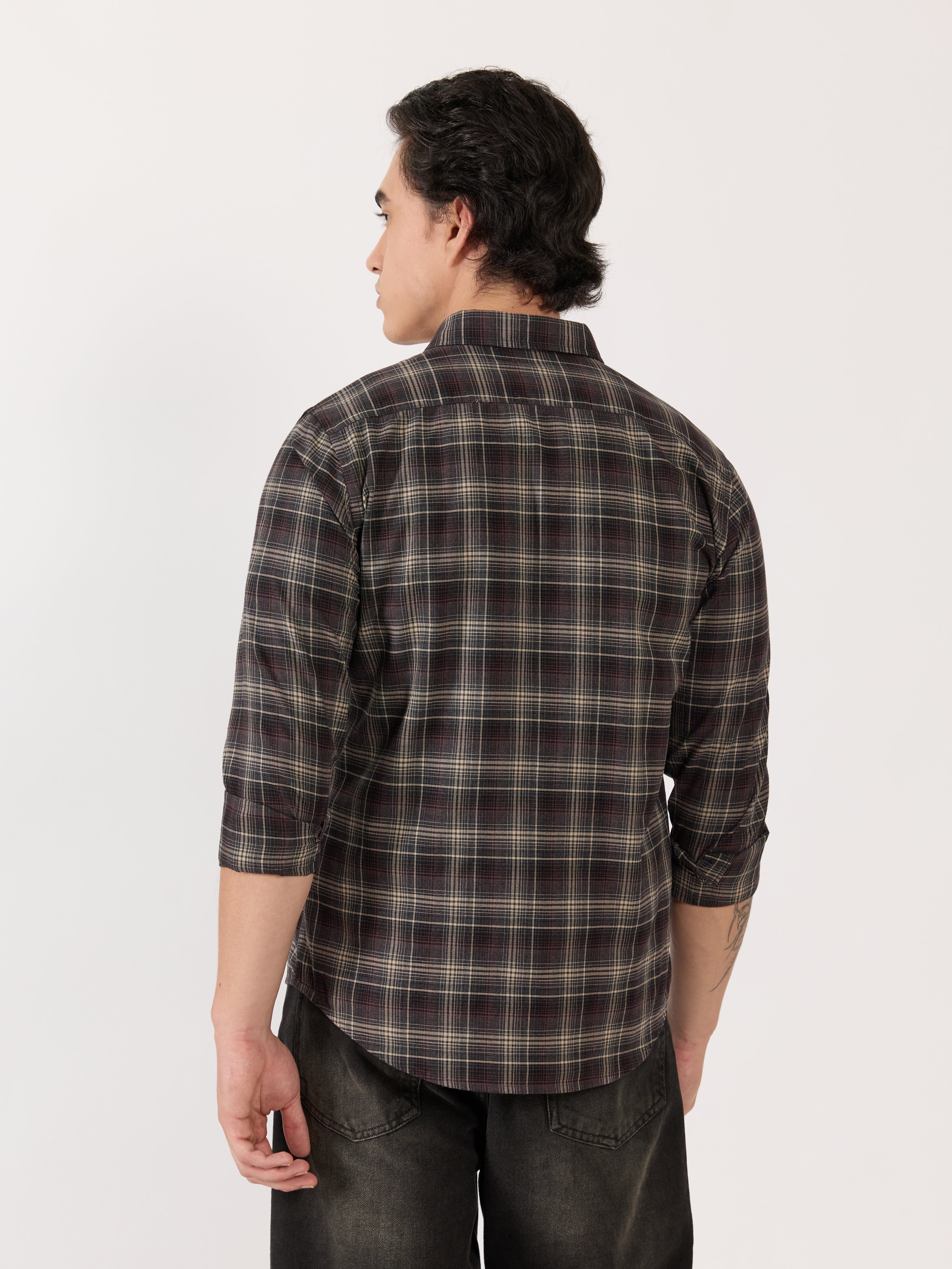 Men's Turkish Fit Checked Shirt - Maroon.