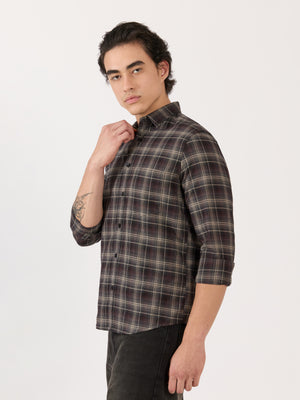 Men's Turkish Fit Checked Shirt - Maroon