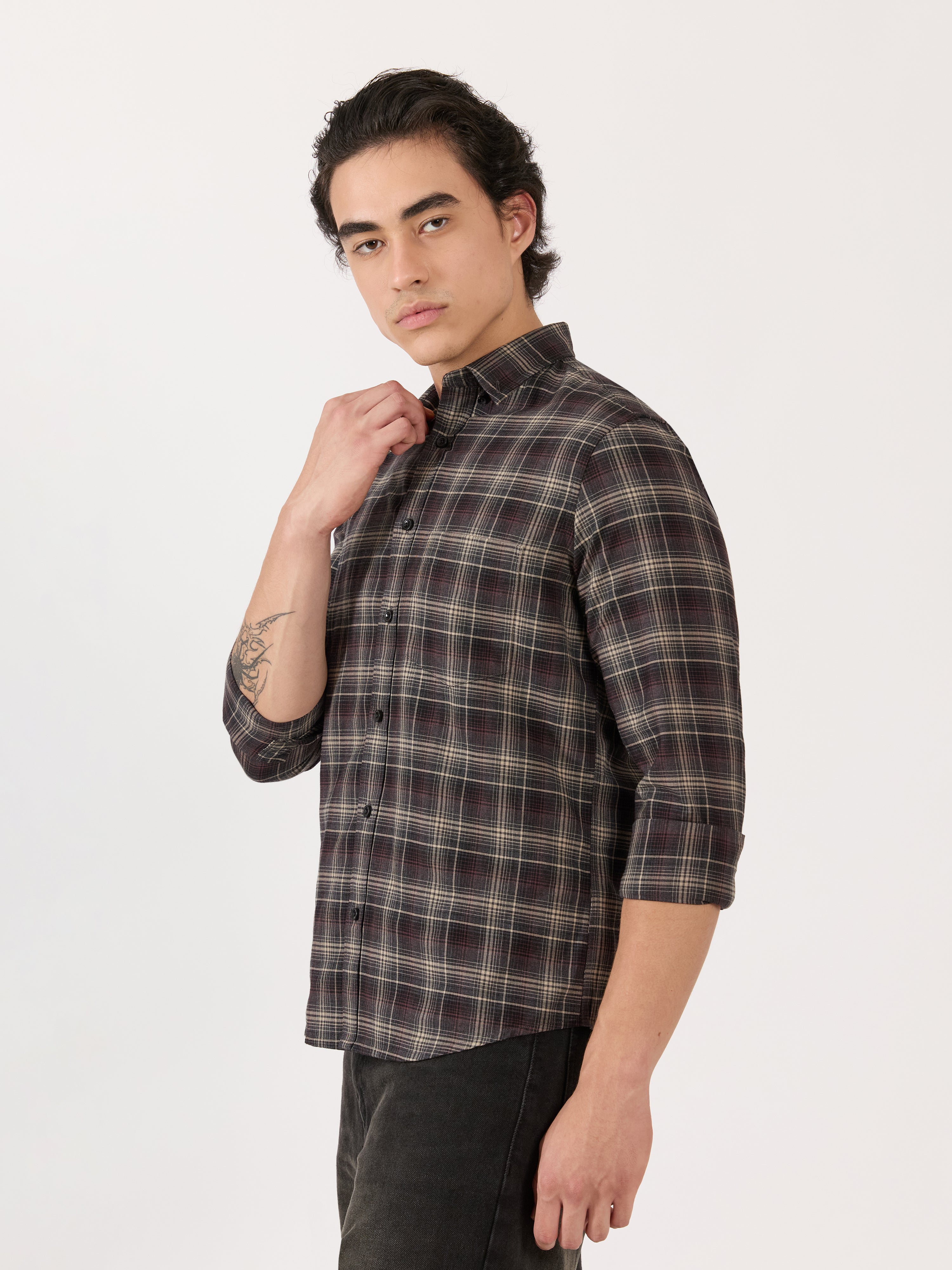 Men's Turkish Fit Checked Shirt - Maroon