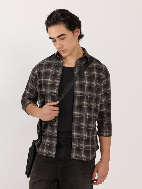 Katasha - Turkish Fit Checked Shirt - Maroon