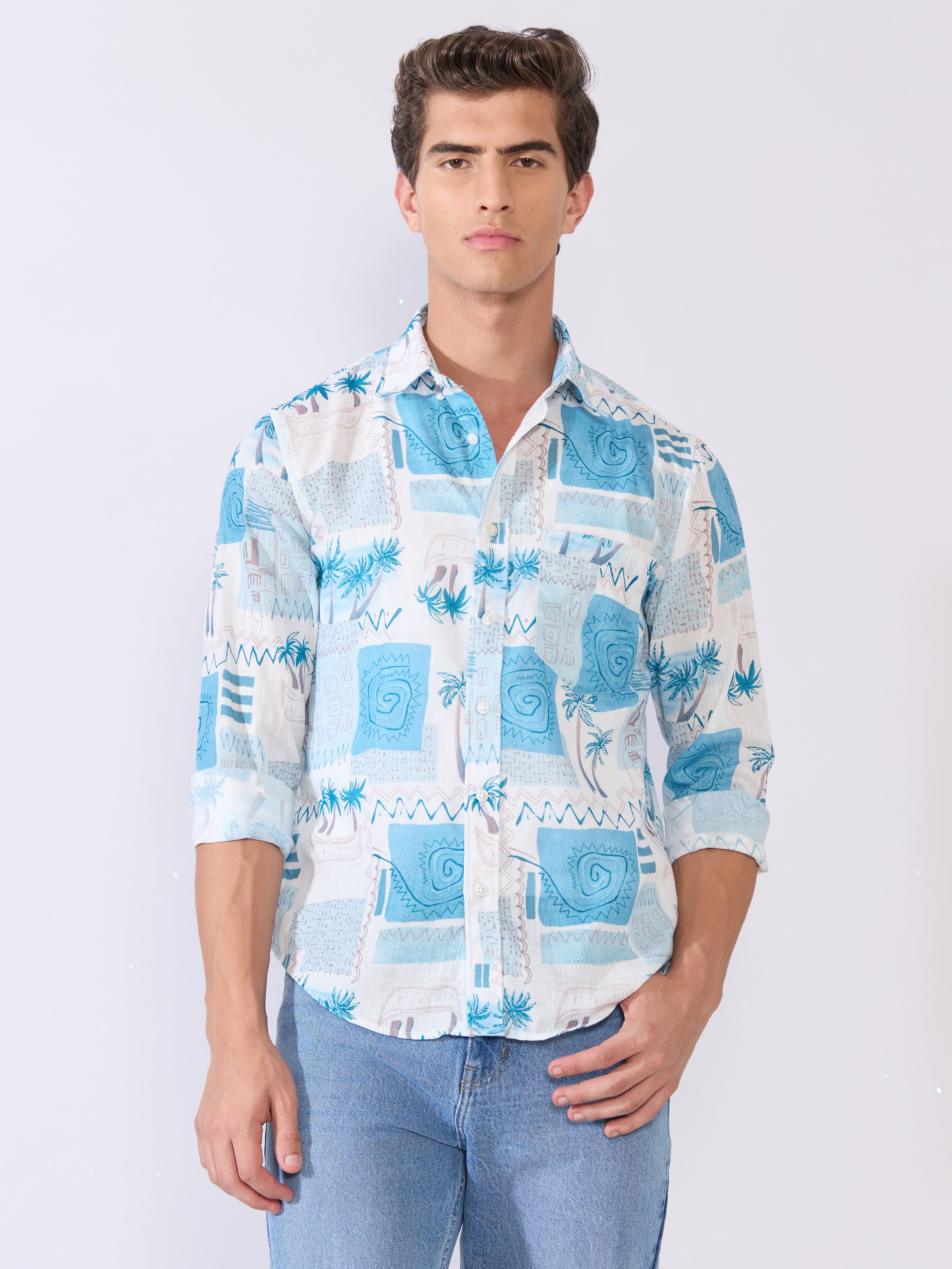 Mitaka - Relaxed Printed Shirt - Sky Blue