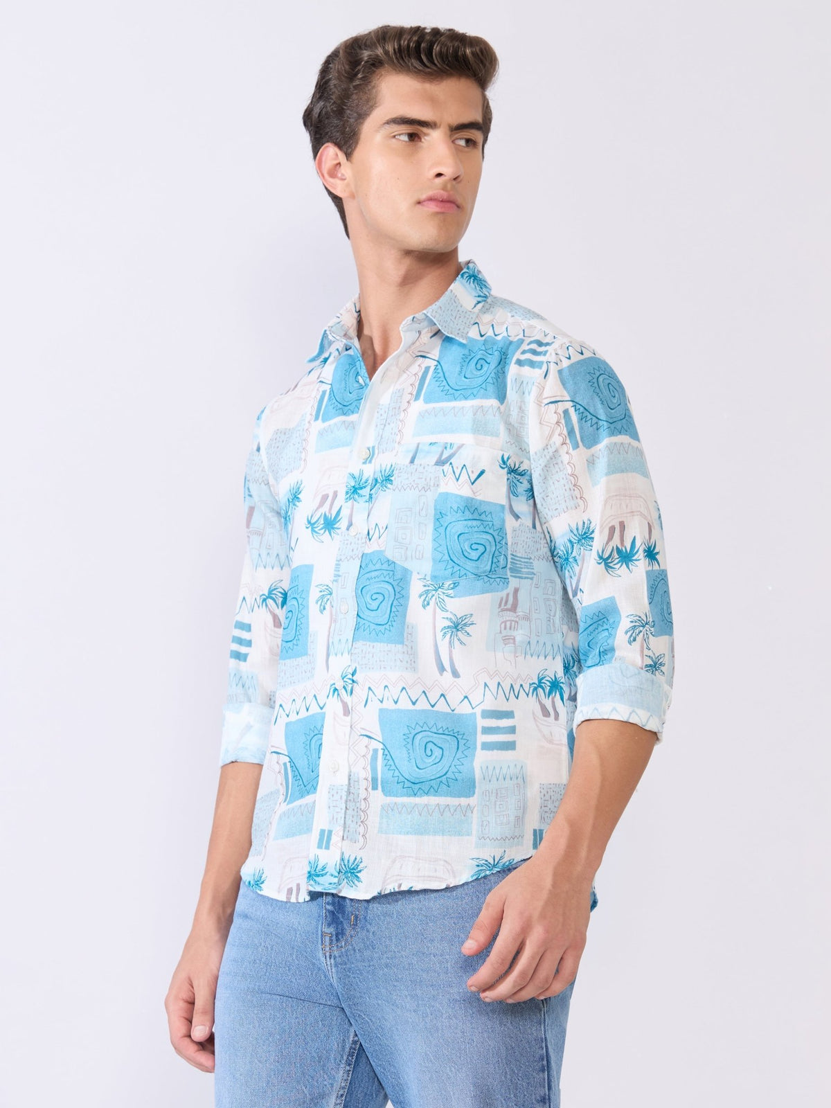 Mitaka - Relaxed Printed Shirt - Sky Blue - Espanshe