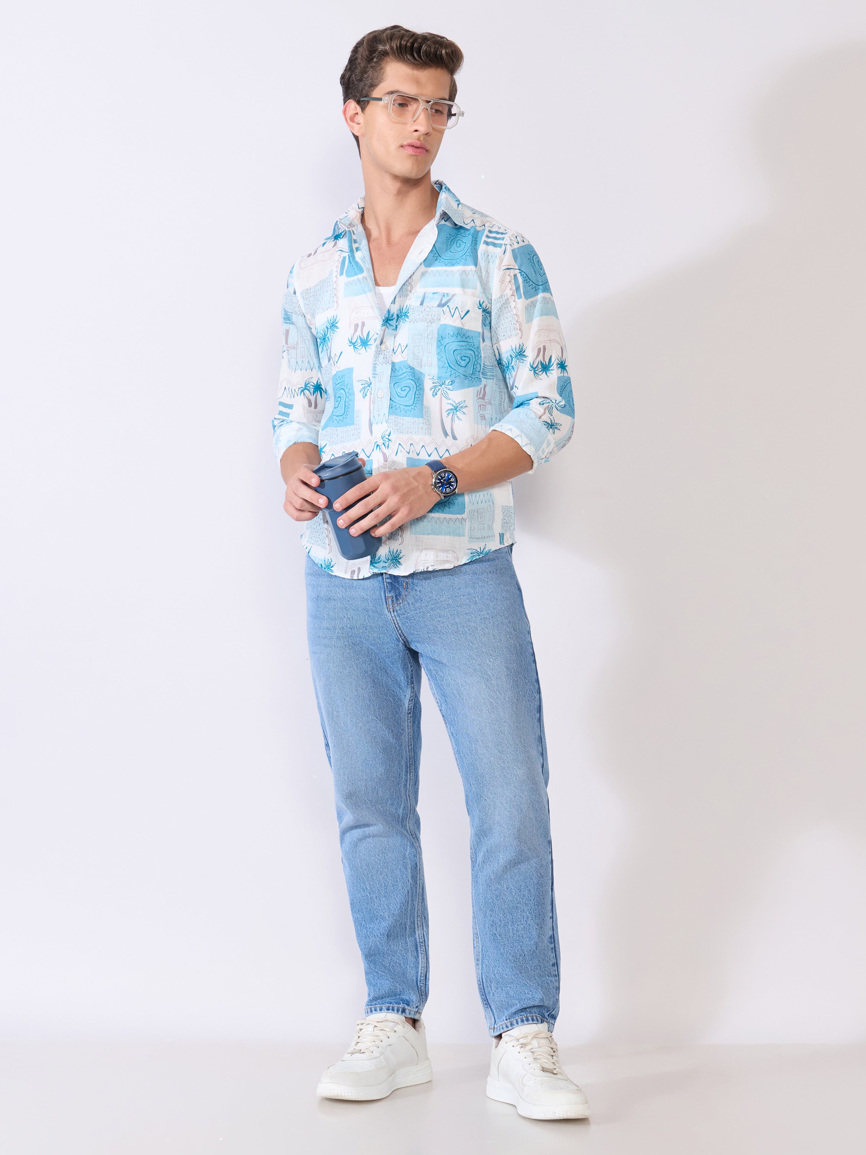 Mitaka - Relaxed Printed Shirt - Sky Blue