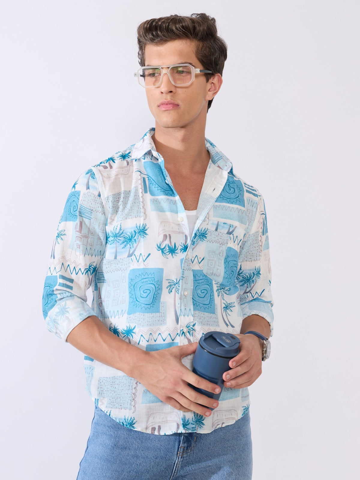 Mitaka - Relaxed Printed Shirt - Sky Blue - Espanshe