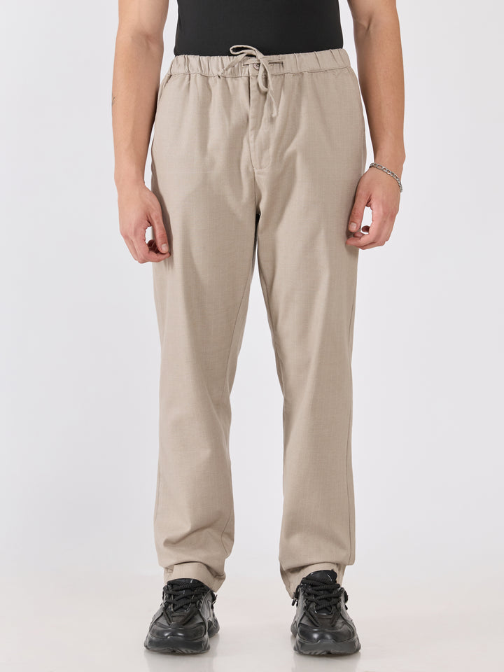 mens Striped Drawstring Loose Fit Pant - Beige