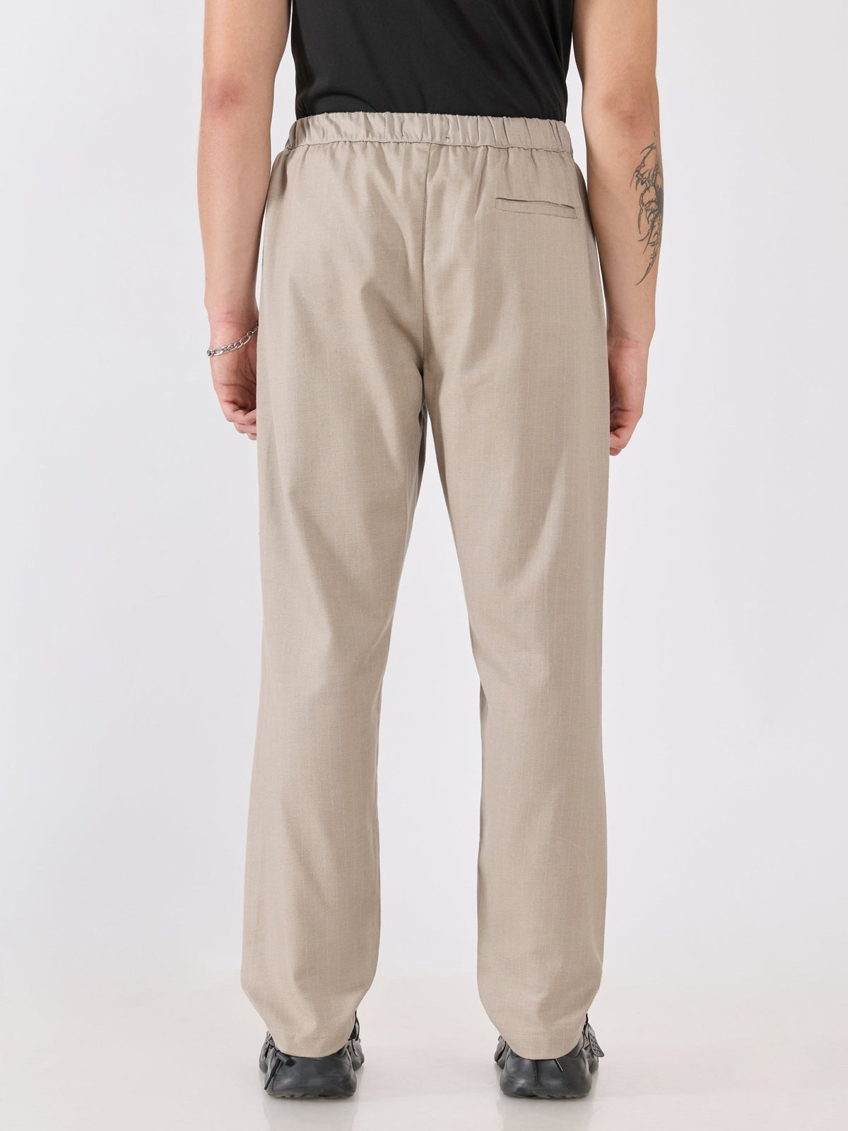 Banano - Striped Drawstring Loose Fit Pant - Beige - Espanshe