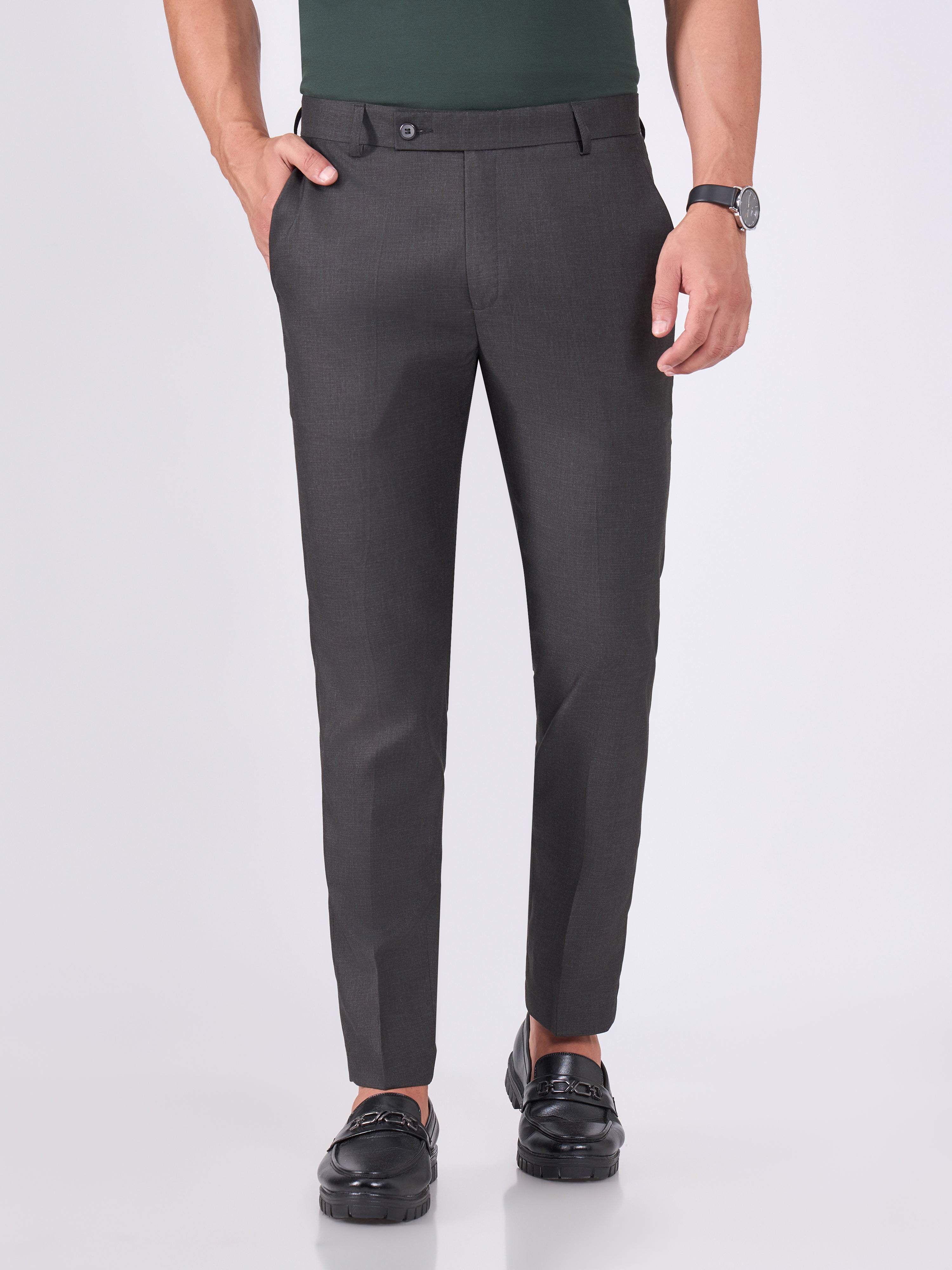 men wearing Skinny Fit Formal Trousers - Dark Gray