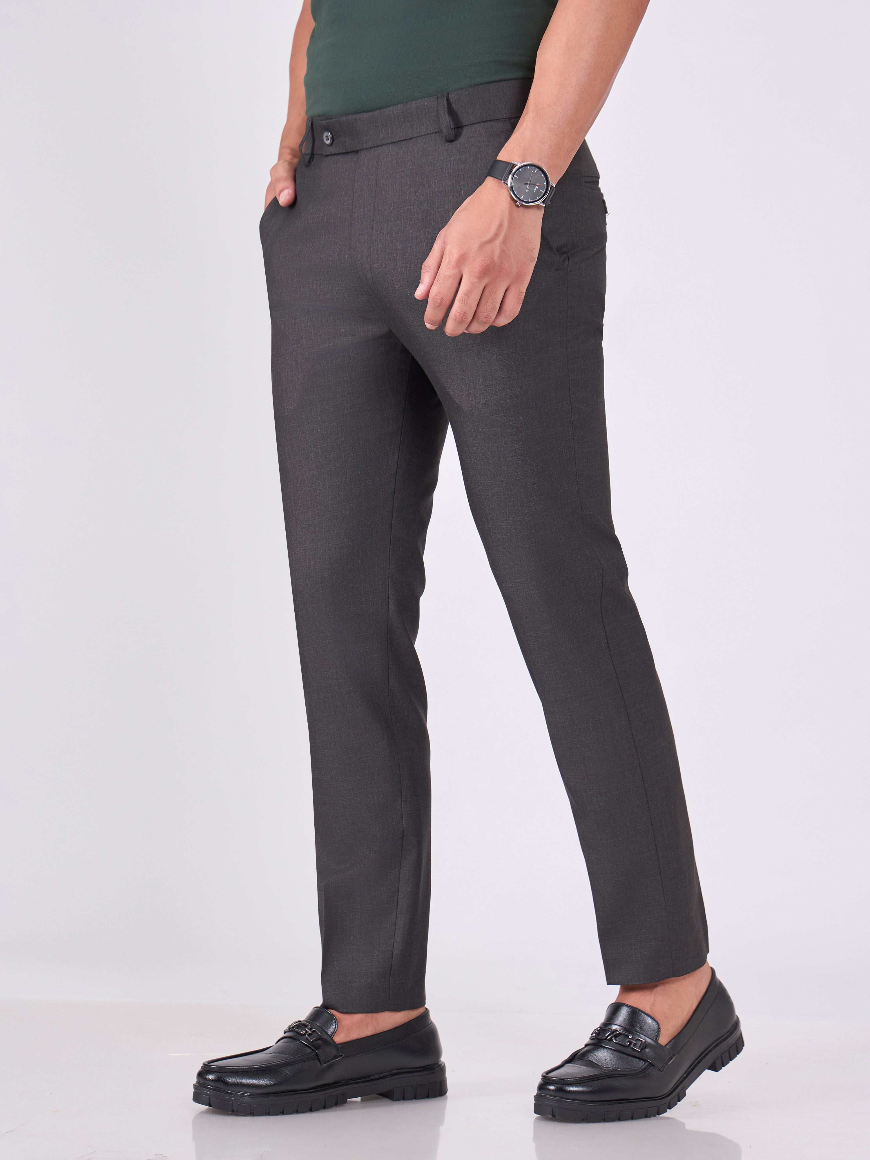 men wearing Skinny Fit Formal Trousers - Dark Gray