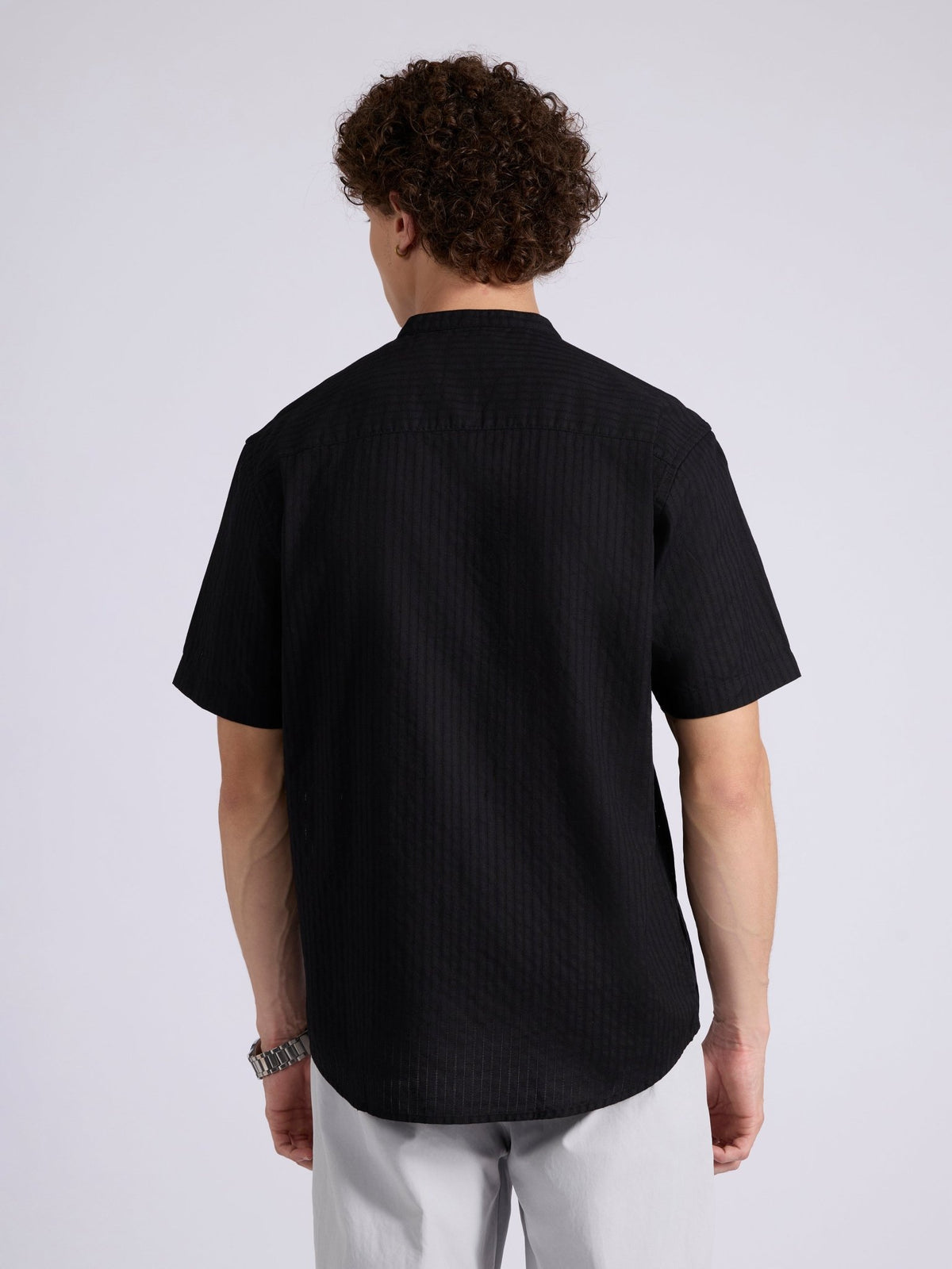 Zabriel - Band Collar Striped Shirt - Black - Espanshe